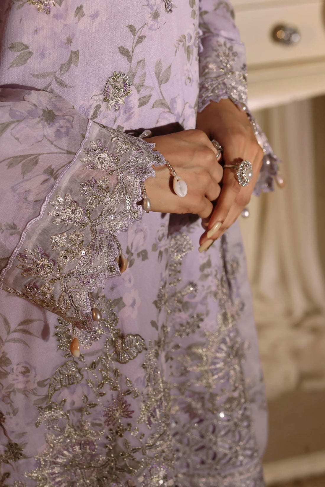 Noor Mahal Lavender Mist, Digital Printed Embroidered Chiffon 3-Piece