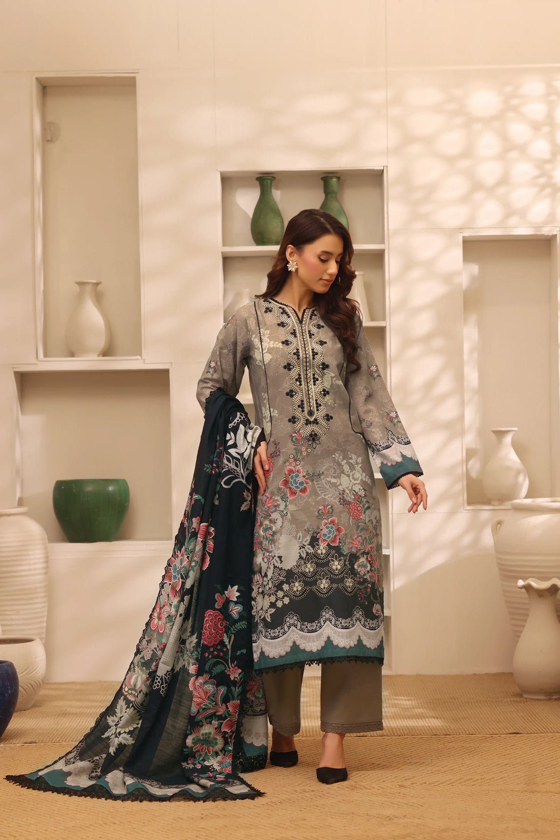 Muse Dhundh, Printed Khaddar Embroidered 3 Piece