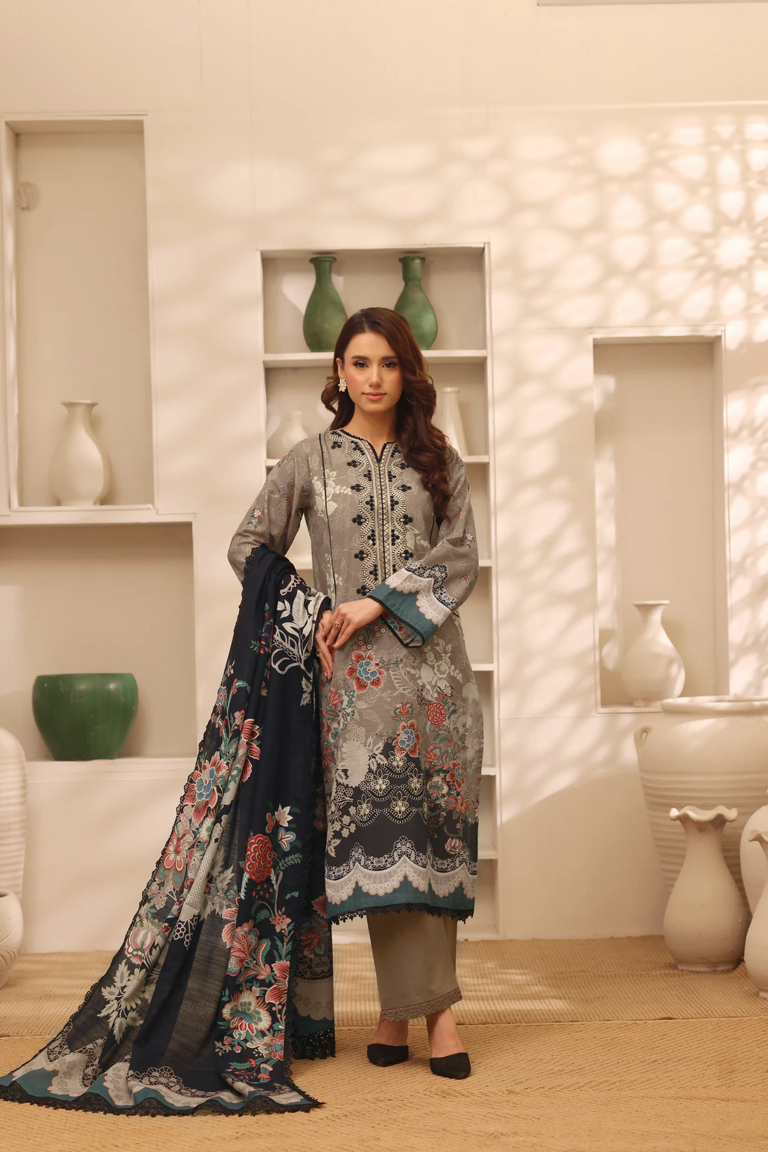 Muse Dhundh, Printed Khaddar Embroidered 3 Piece