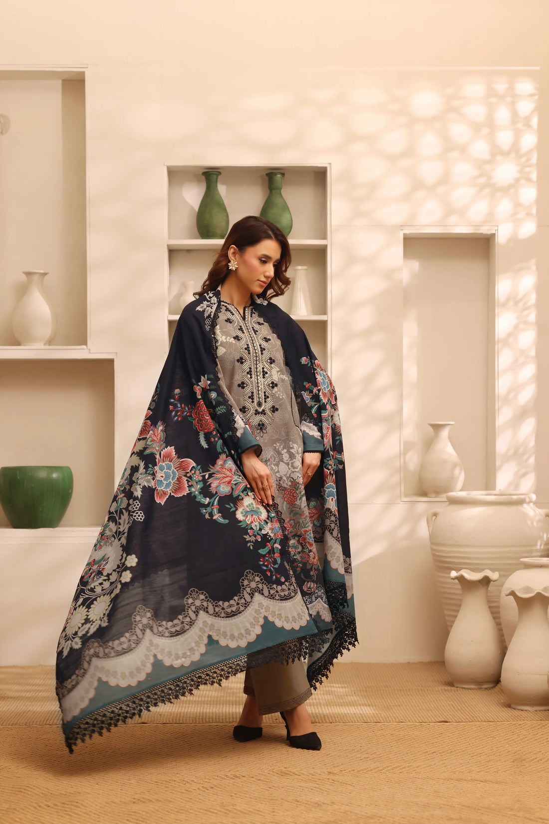 Muse Dhundh, Printed Khaddar Embroidered 3 Piece