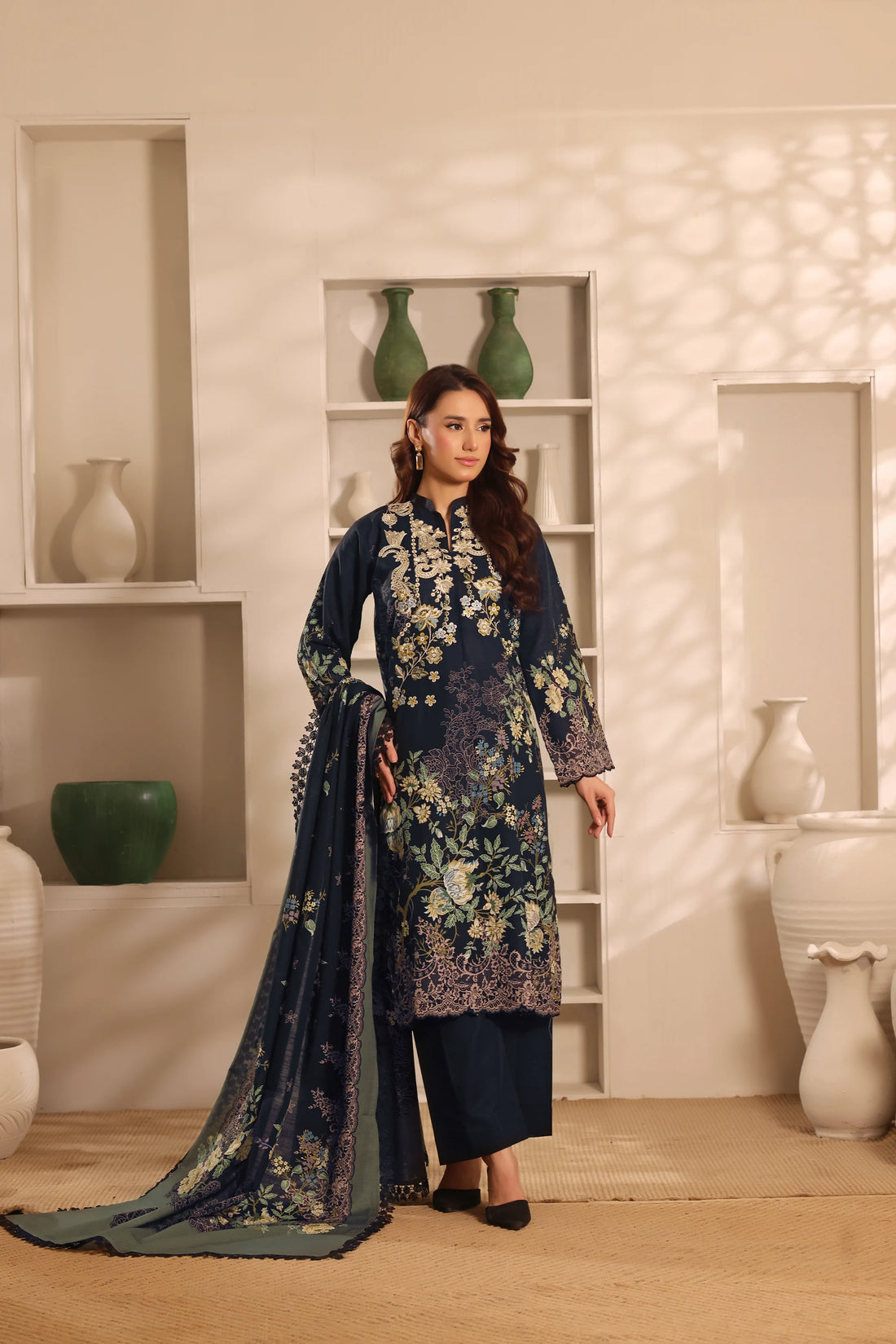 Muse Sabza, Printed Khaddar Embroidered 3 Piece