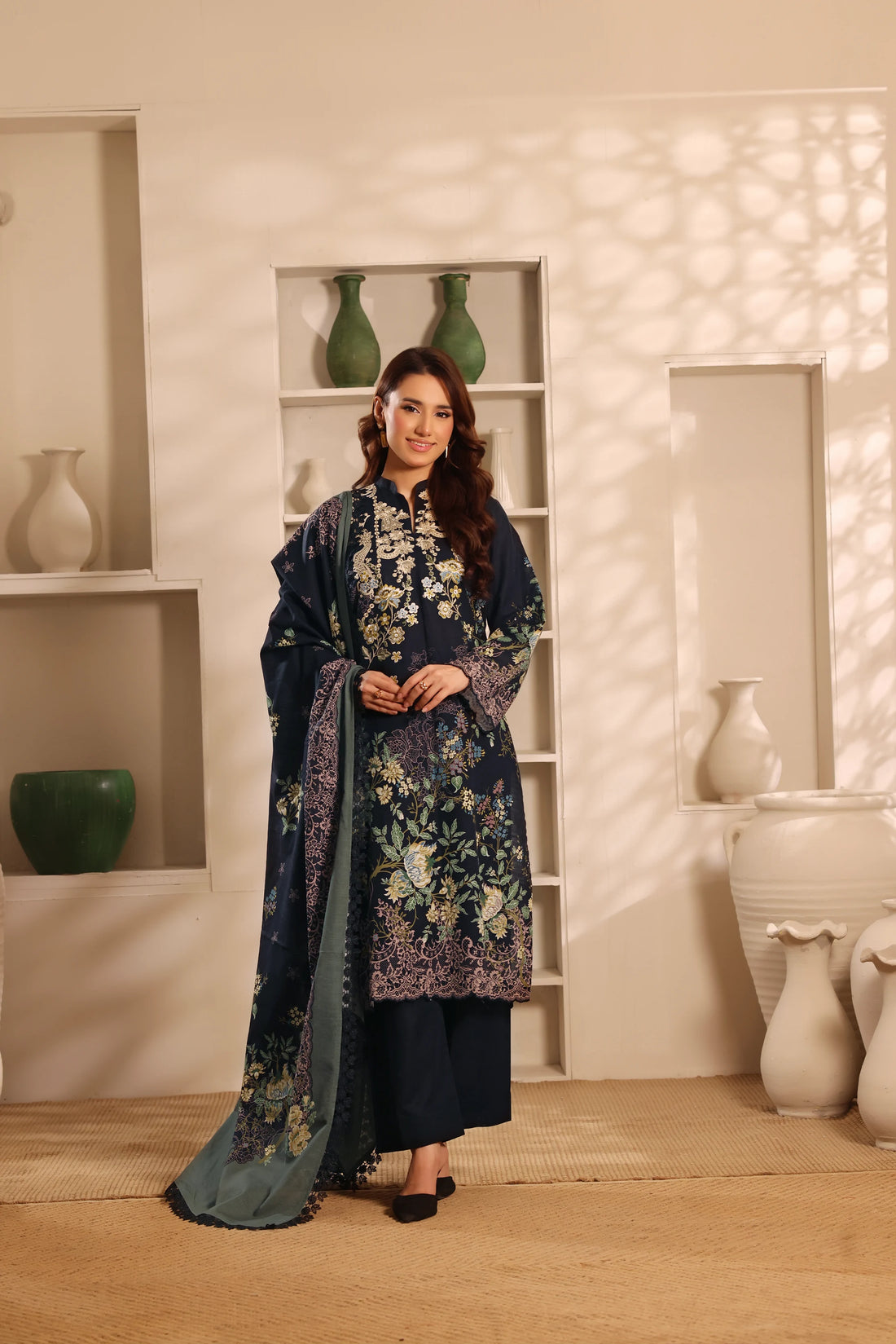 Muse Sabza, Printed Khaddar Embroidered 3 Piece