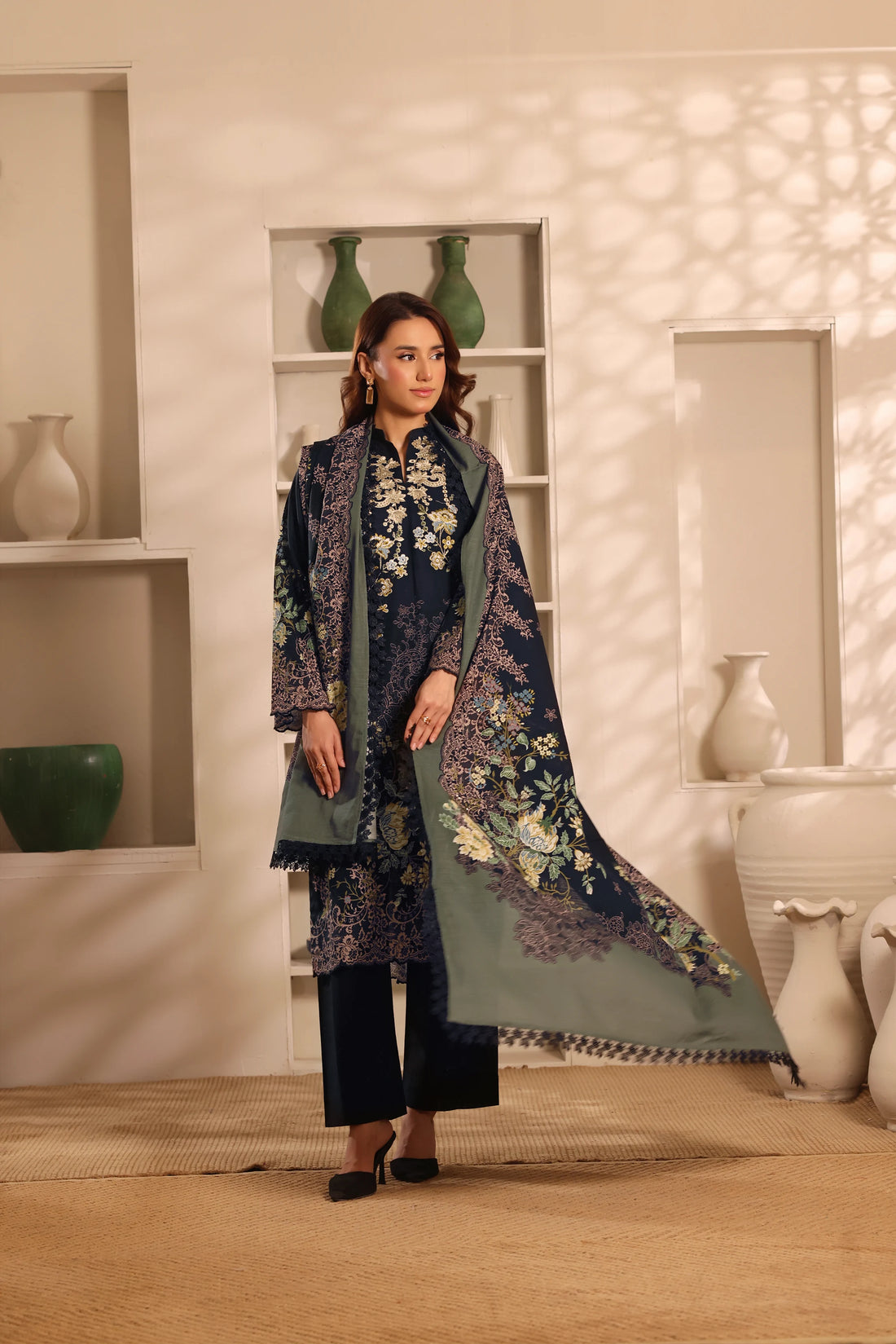 Muse Sabza, Printed Khaddar Embroidered 3 Piece