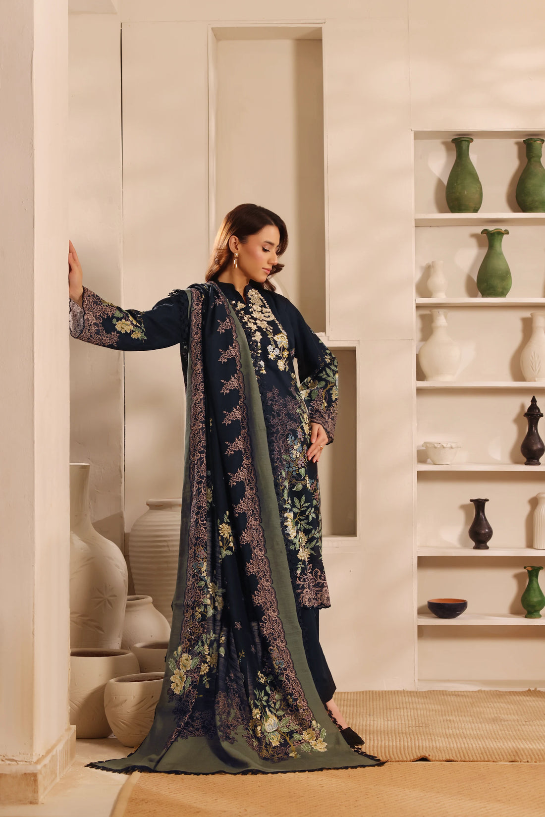 Muse Sabza, Printed Khaddar Embroidered 3 Piece