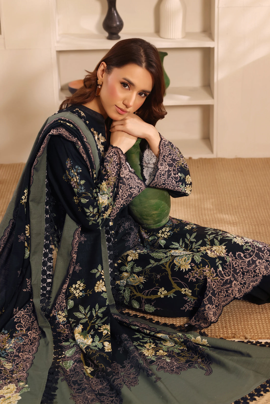 Muse Sabza, Printed Khaddar Embroidered 3 Piece