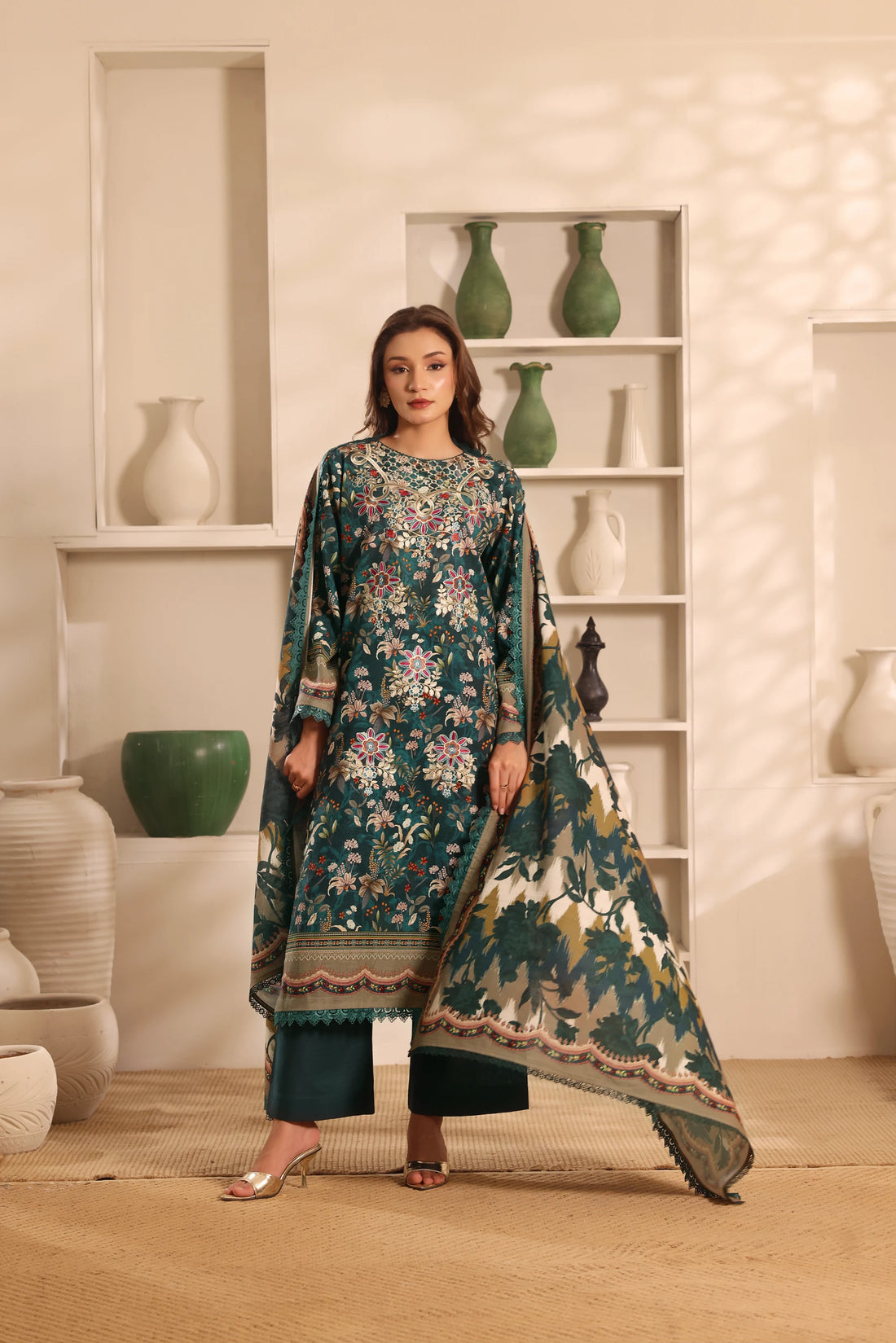 Muse Behraam, Printed Khaddar Embroidered 3 Piece