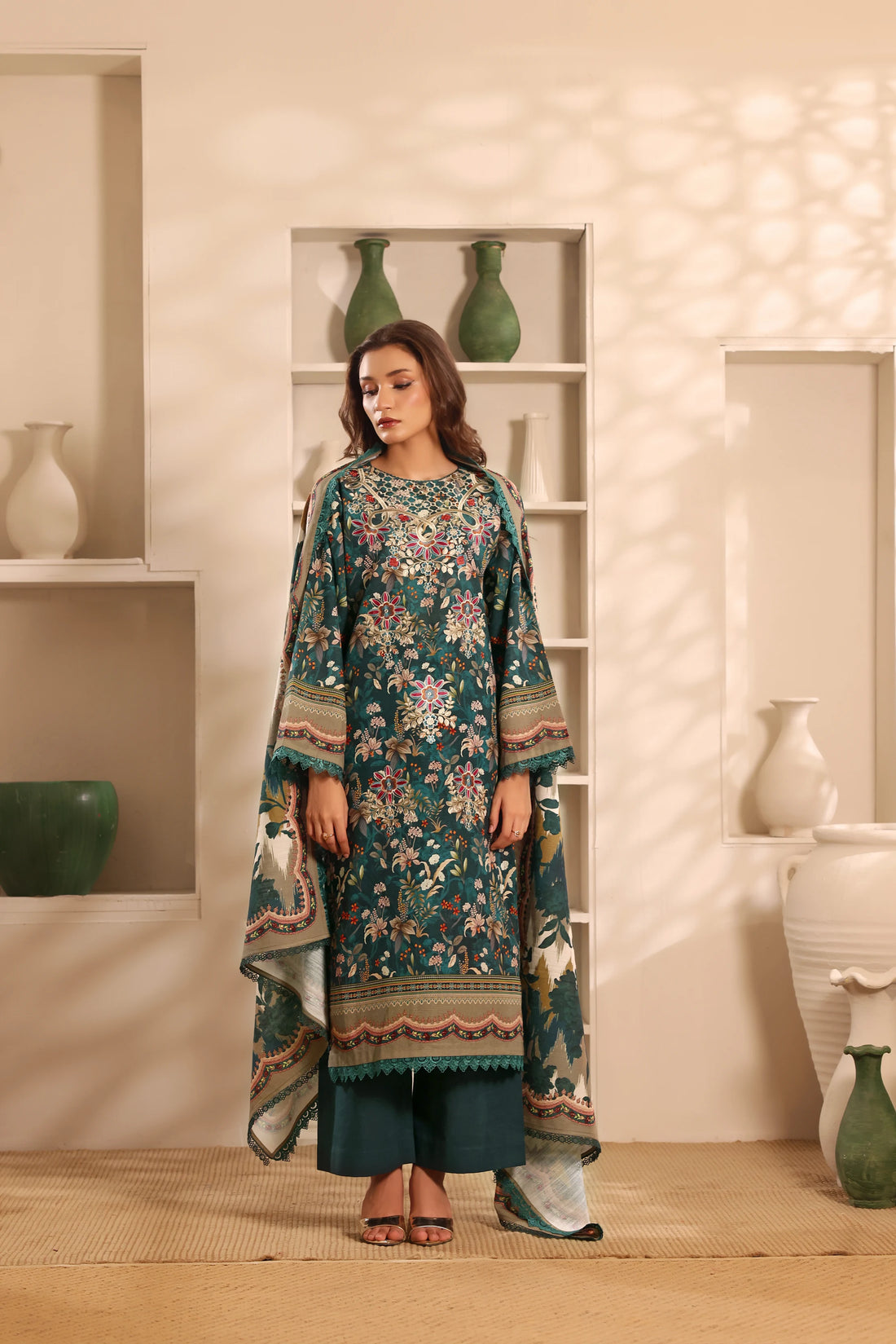 Muse Behraam, Printed Khaddar Embroidered 3 Piece