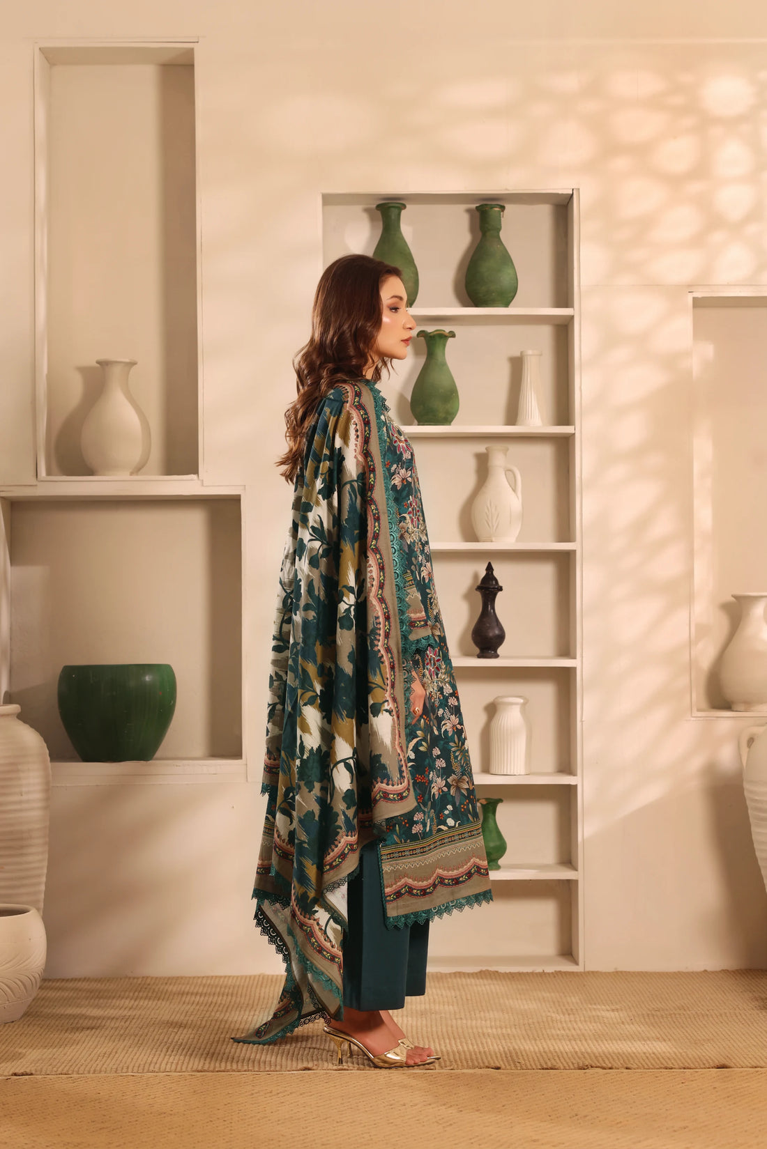 Muse Behraam, Printed Khaddar Embroidered 3 Piece