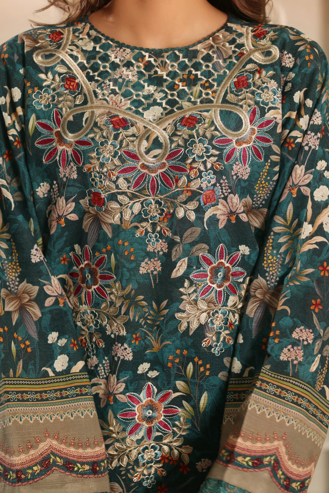 Muse Behraam, Printed Khaddar Embroidered 3 Piece