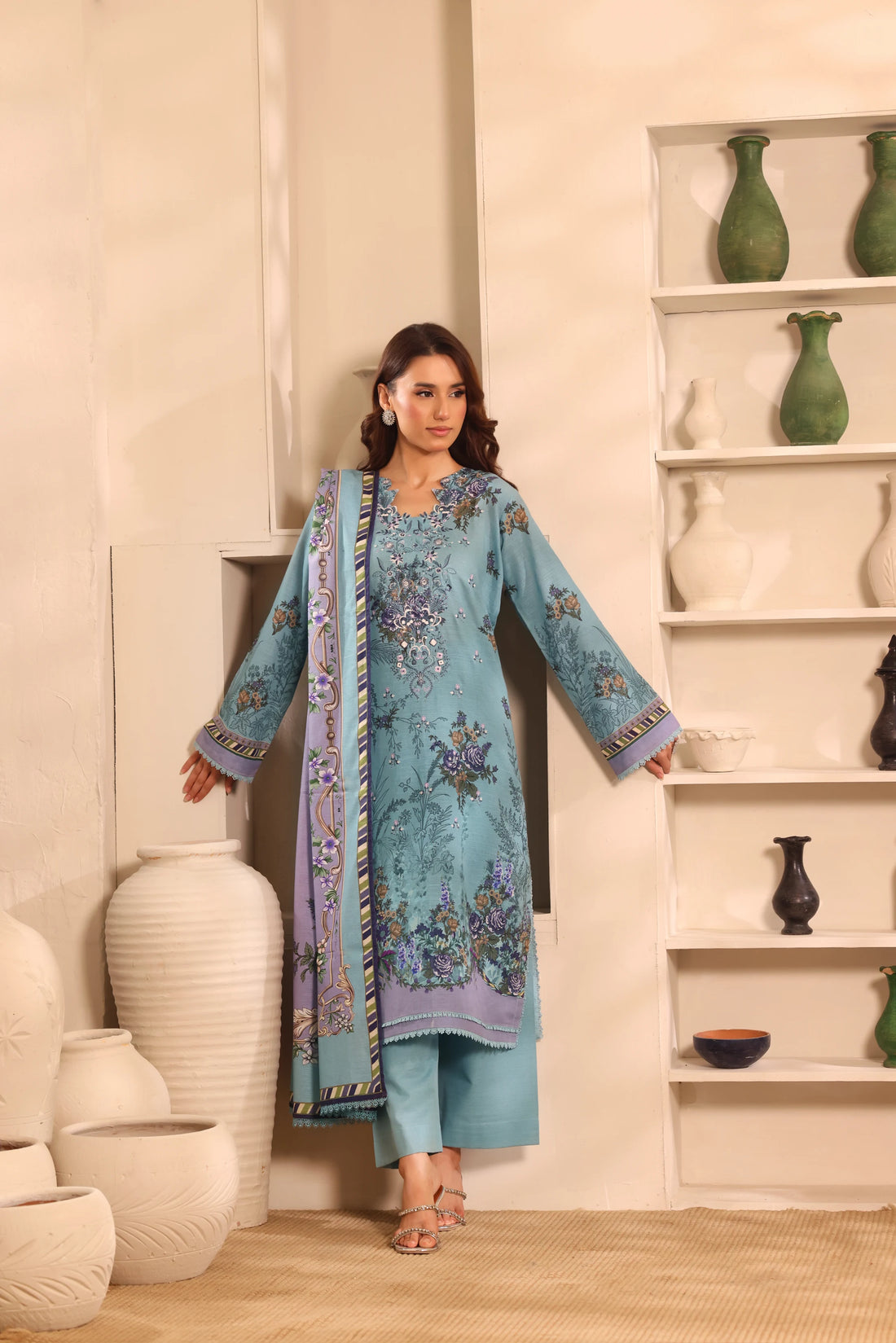 Muse Aasman, Printed Khaddar Embroidered 3 Piece