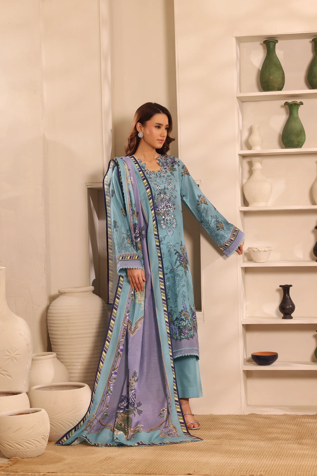 Muse Aasman, Printed Khaddar Embroidered 3 Piece
