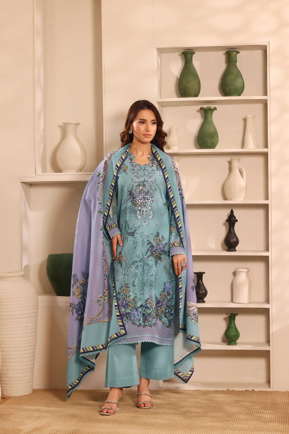 Muse Aasman, Printed Khaddar Embroidered 3 Piece