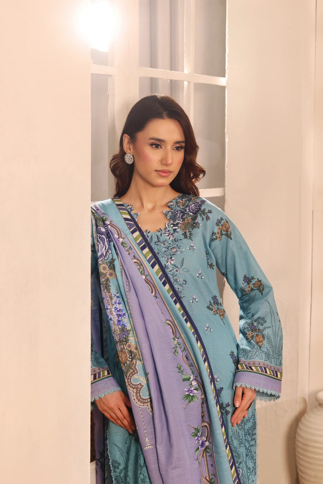 Muse Aasman, Printed Khaddar Embroidered 3 Piece