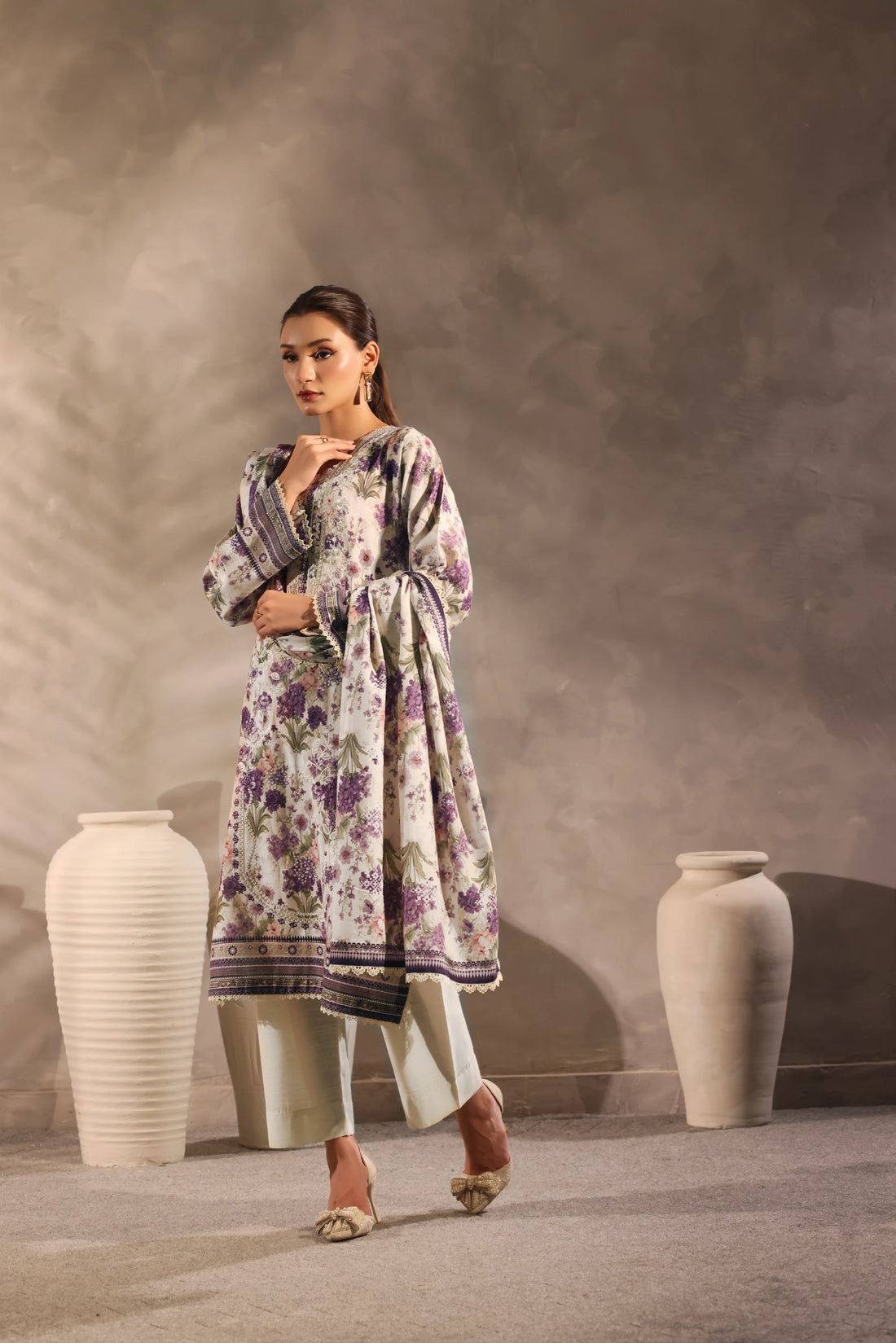 Muse Safeda, Printed Khaddar Embroidered 3 Piece