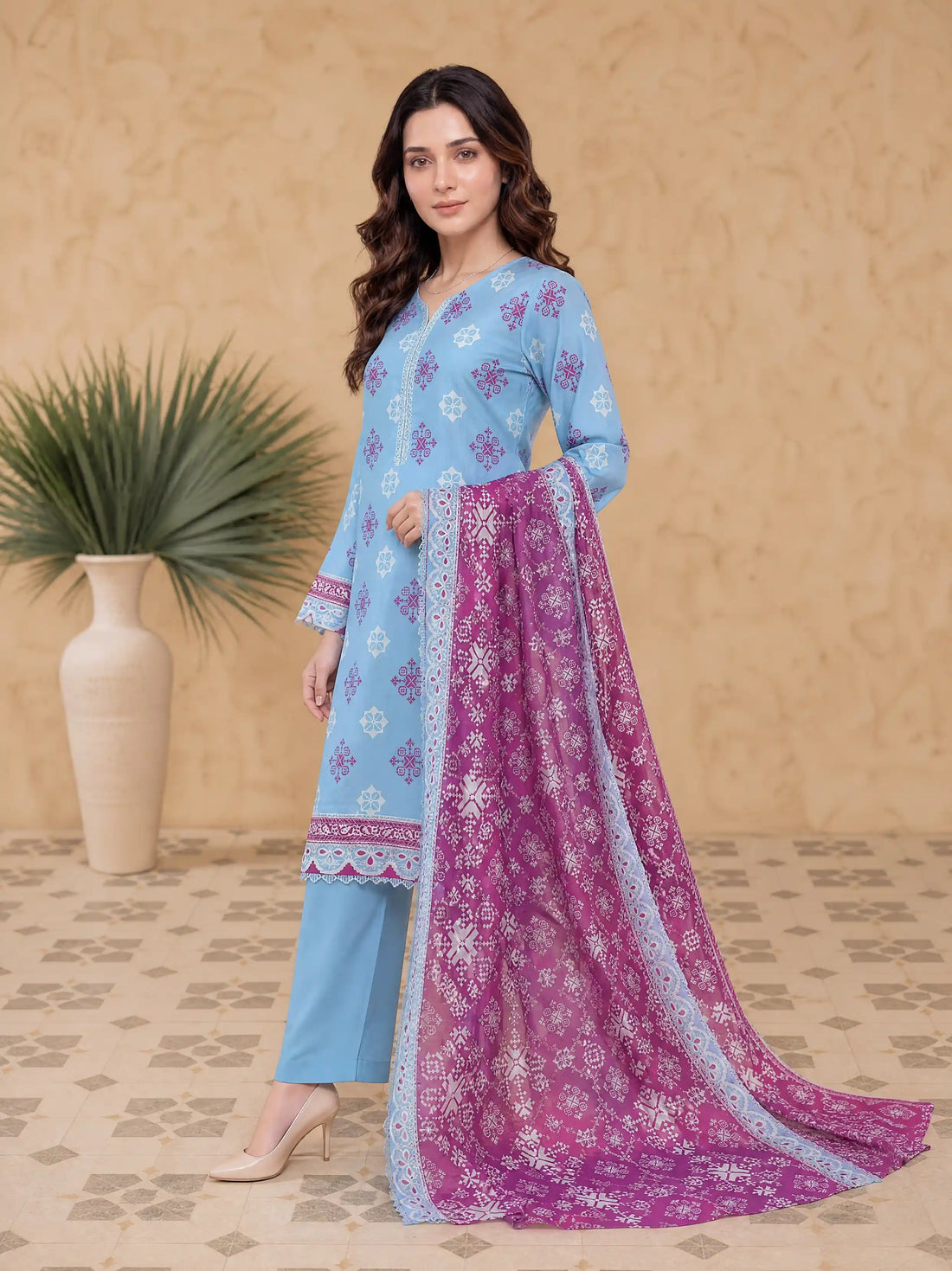Every Day Cornflower Printed Lawn Collection – 3 Piece