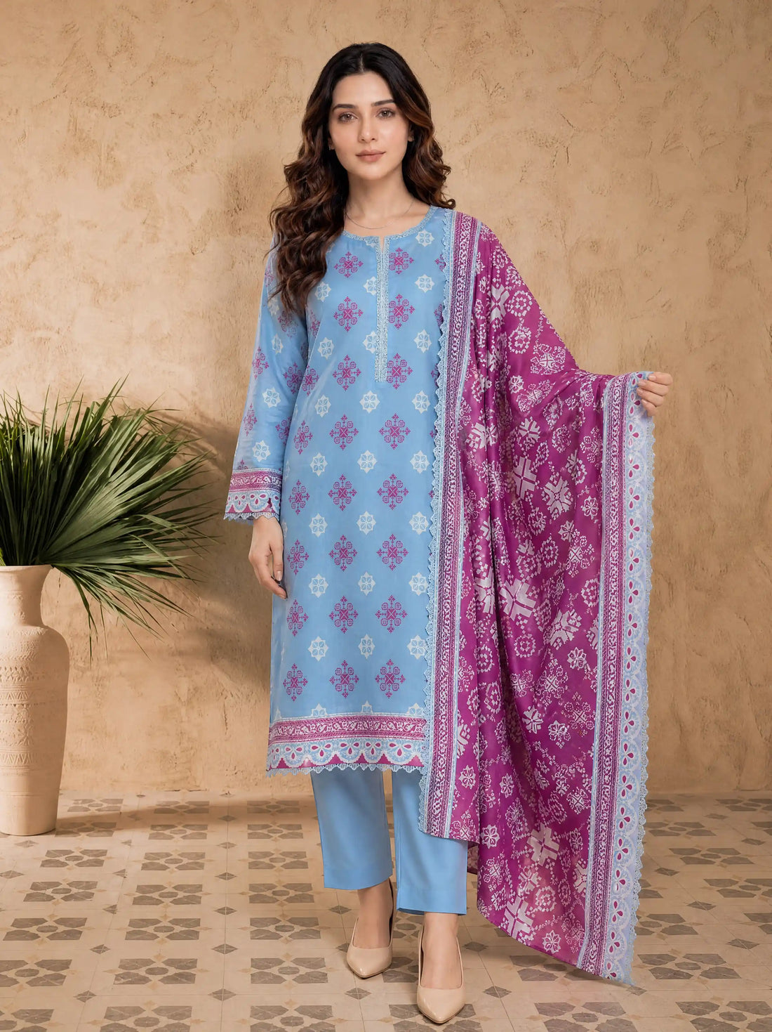 Every Day Cornflower Printed Lawn Collection – 3 Piece