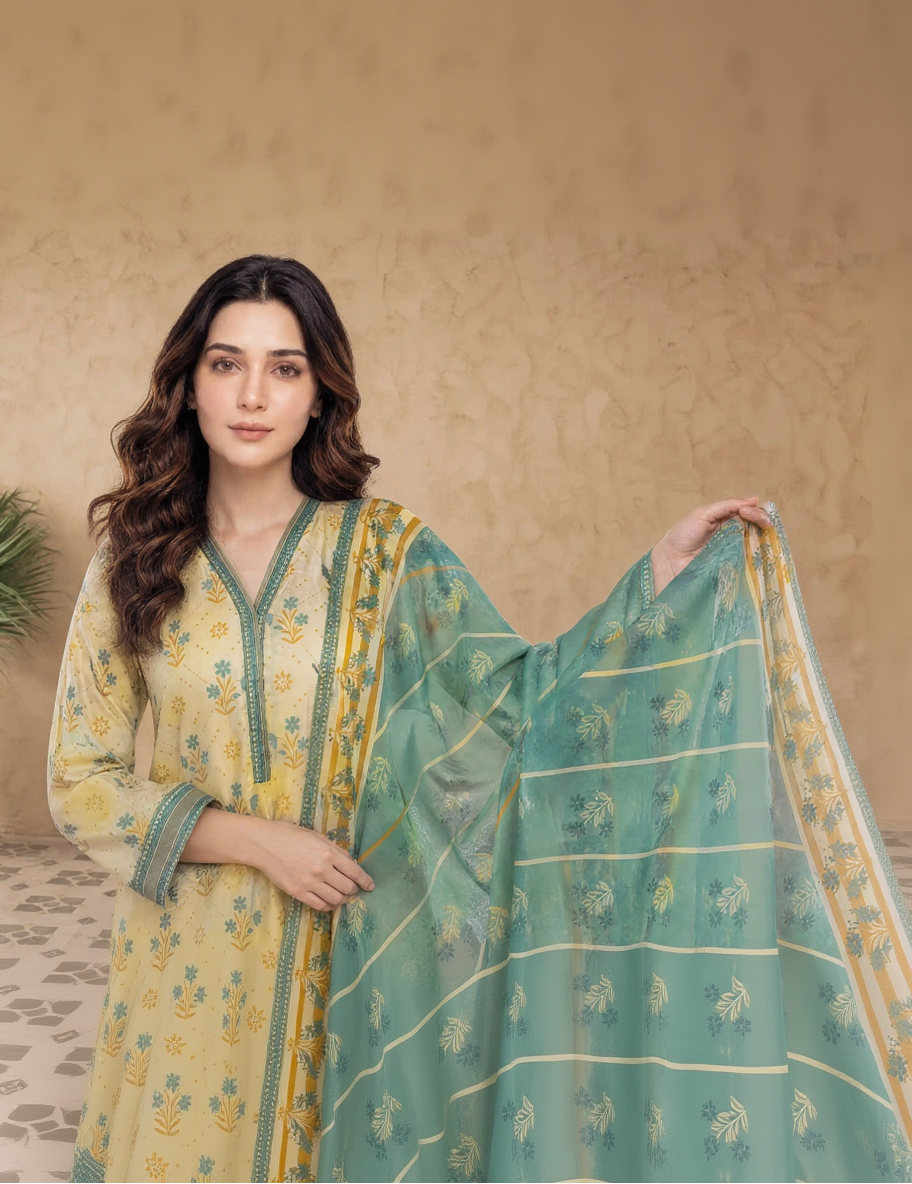 Every Day Vanilla Teal Printed Lawn Collection – 3 Piece