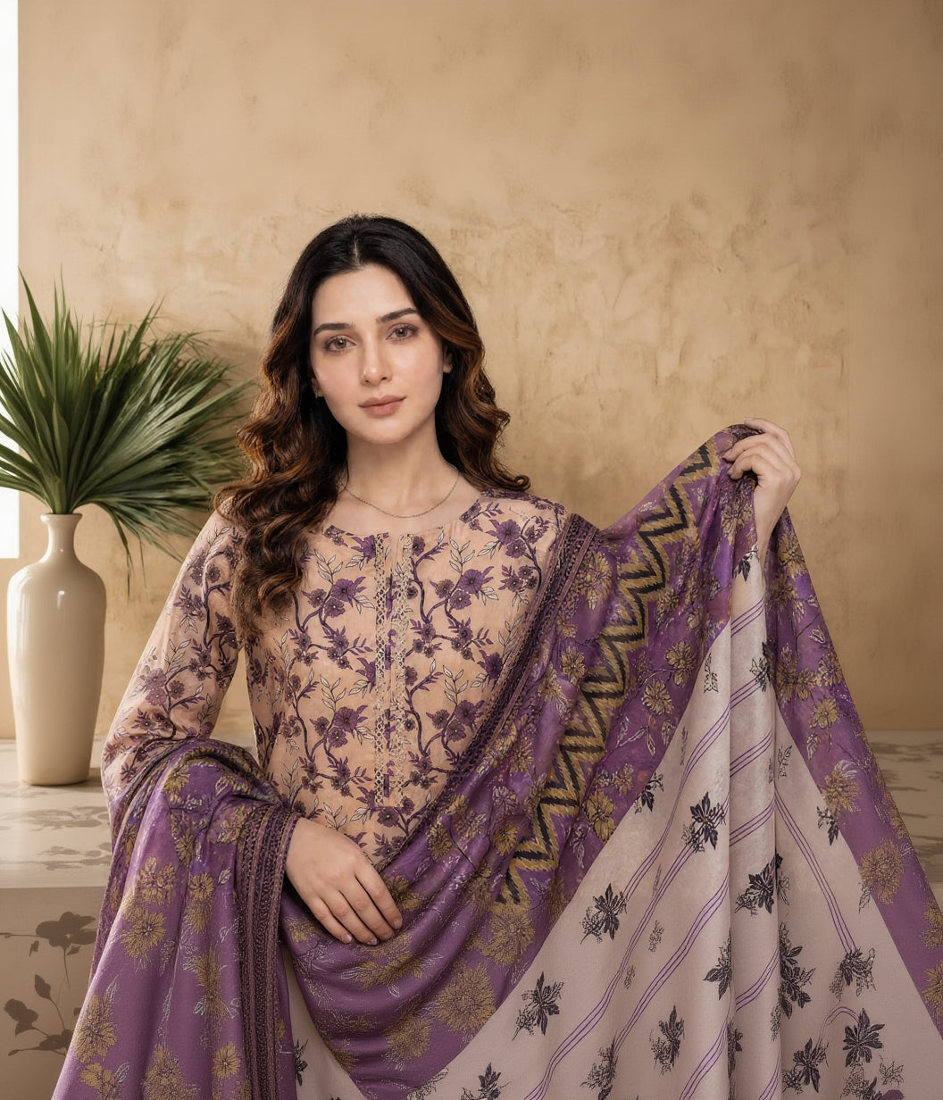 Every Day Apricot Plum Printed Lawn Collection – 3 Piece