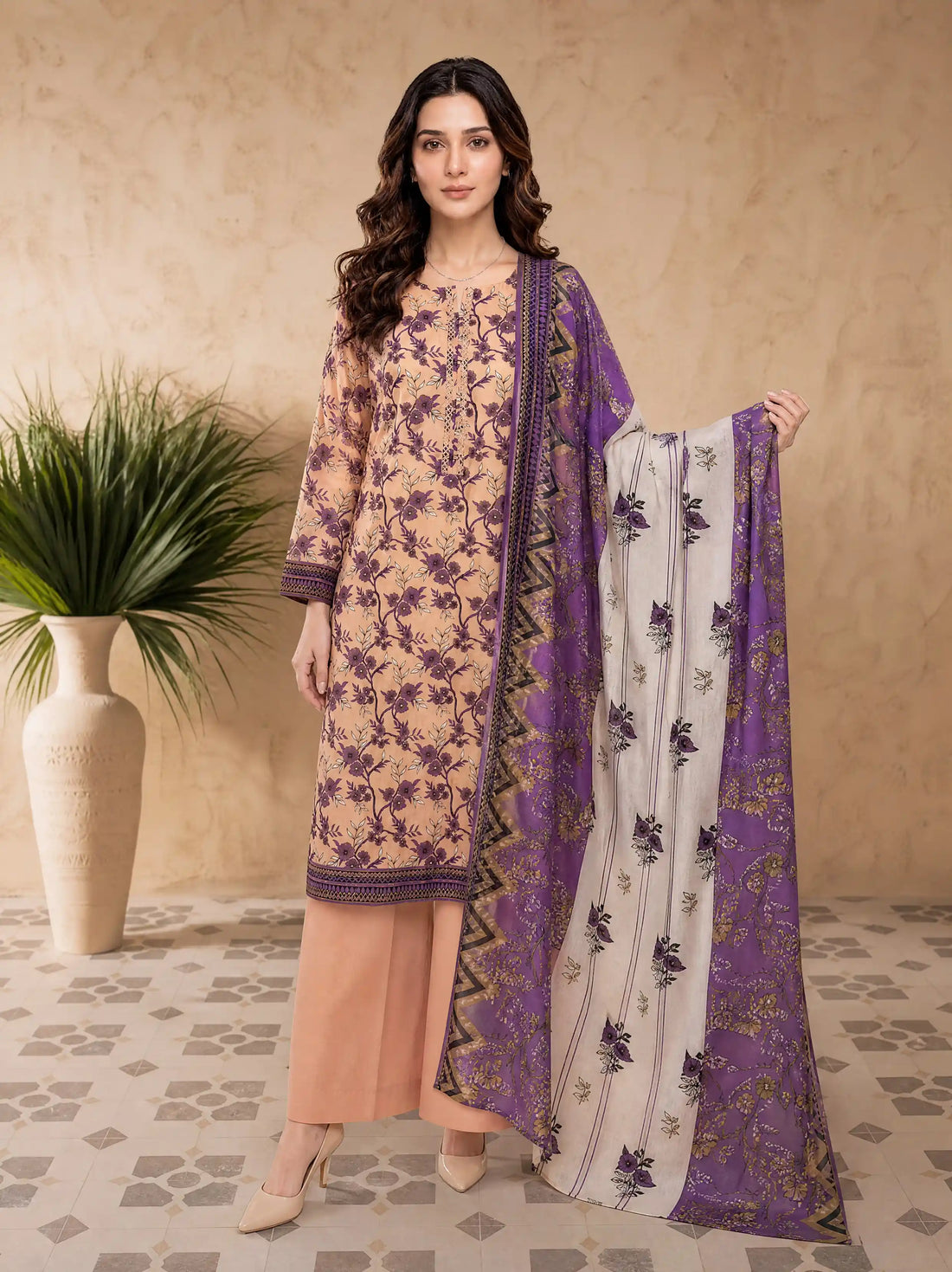 Every Day Apricot Plum Printed Lawn Collection – 3 Piece