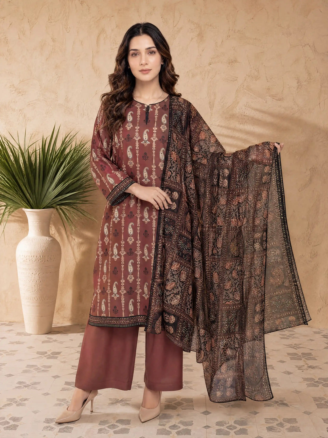 Every Day Russet Paisley Printed Lawn Collection – 3 Piece