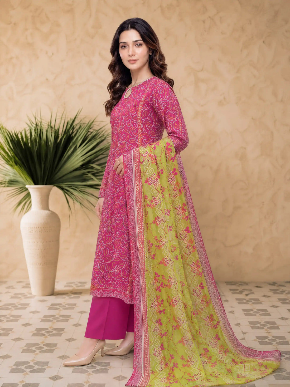 Every Day Fuchsia Lime Printed Lawn Collection – 3 Piece
