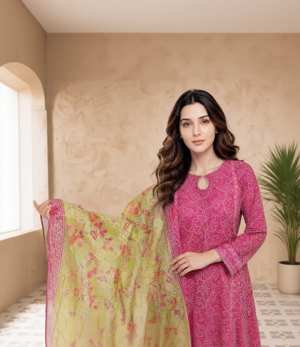 Every Day Fuchsia Lime Printed Lawn Collection – 3 Piece