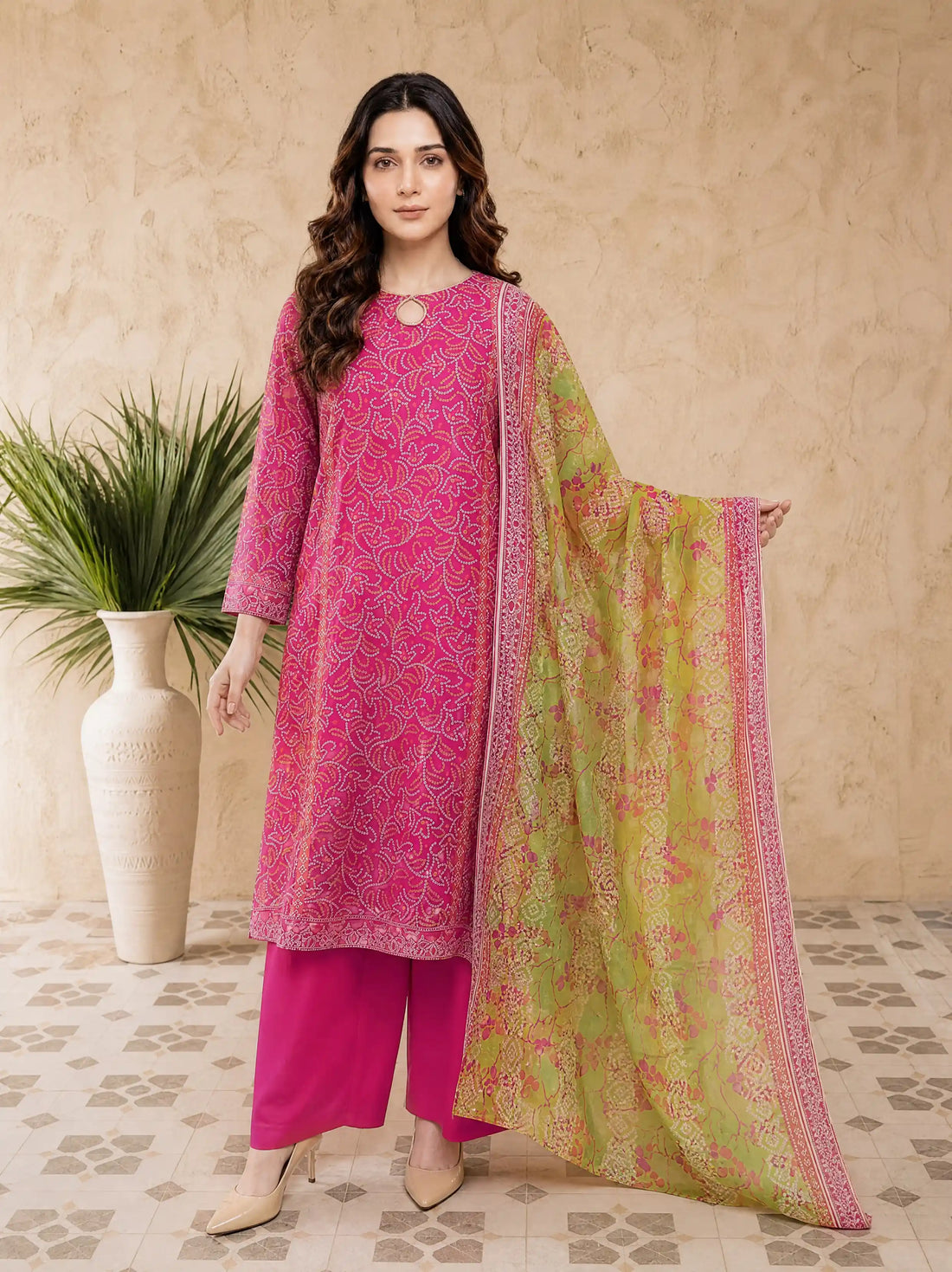 Every Day Fuchsia Lime Printed Lawn Collection – 3 Piece
