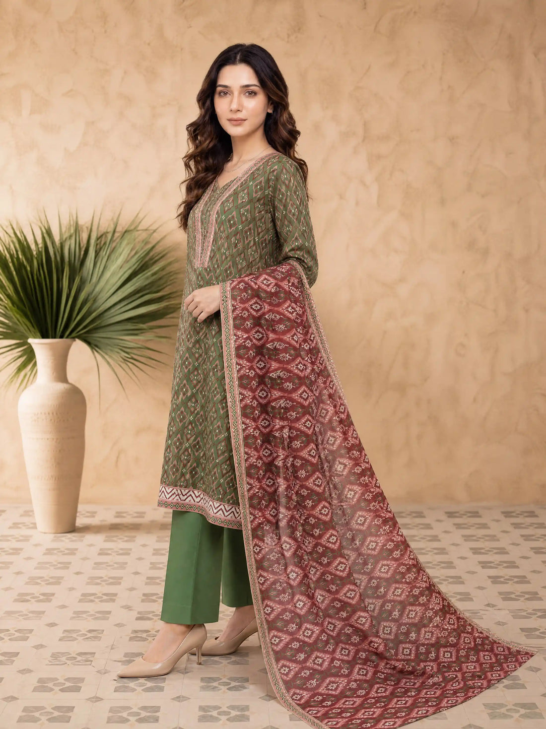 Every Day Moss Ikat Printed Lawn Collection – 3 Piece