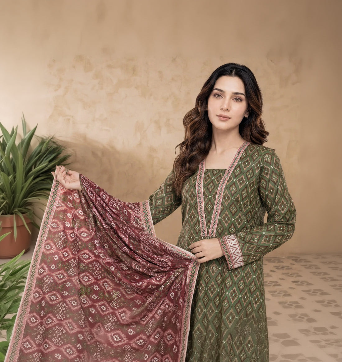 Every Day Moss Ikat Printed Lawn Collection – 3 Piece