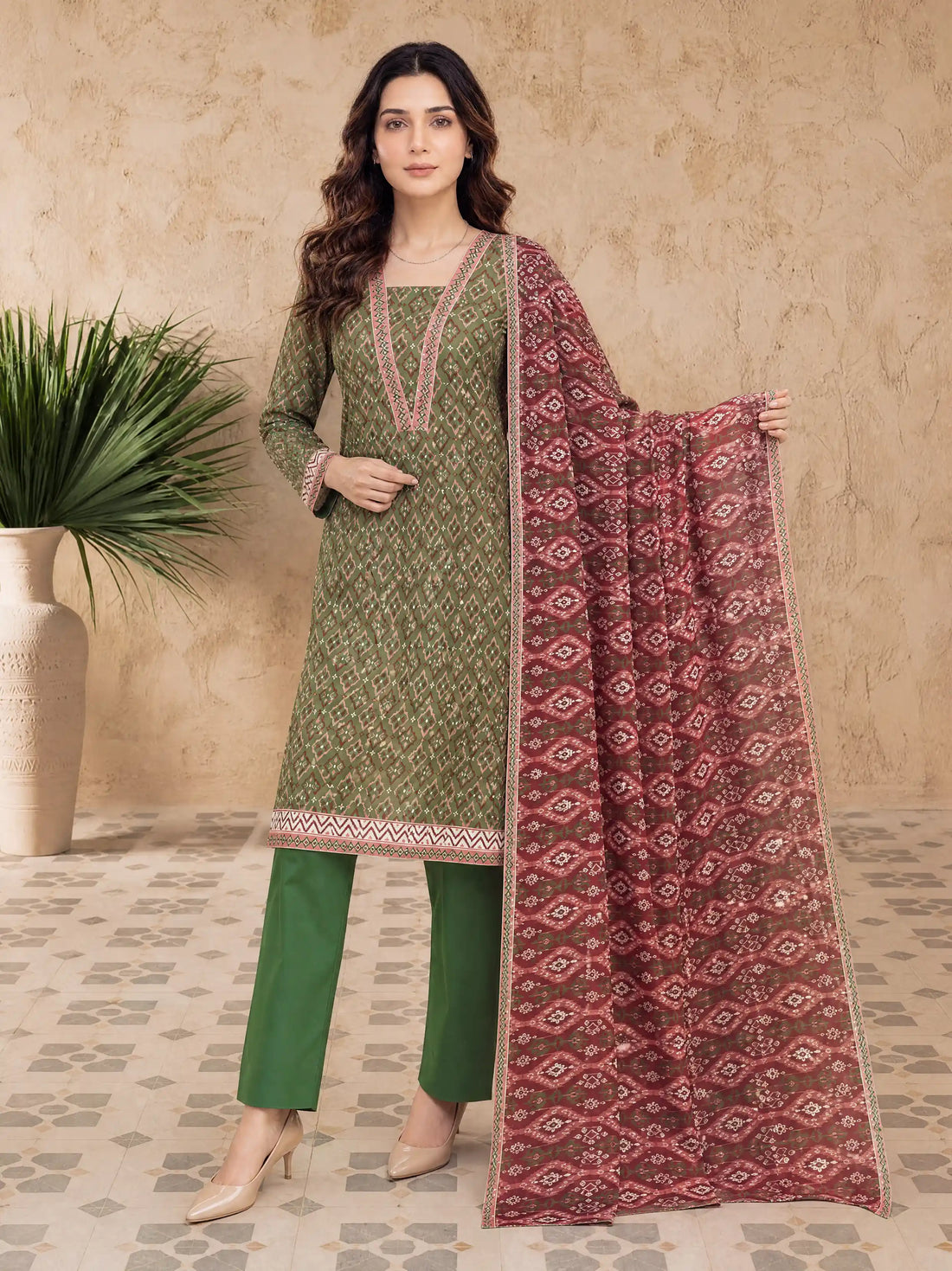 Every Day Moss Ikat Printed Lawn Collection – 3 Piece