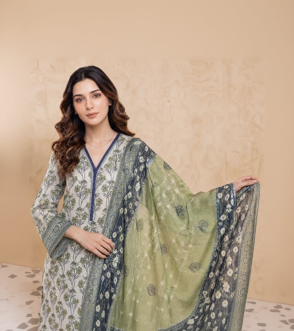 Every Day Pearl Sage Printed Lawn Collection – 3 Piece