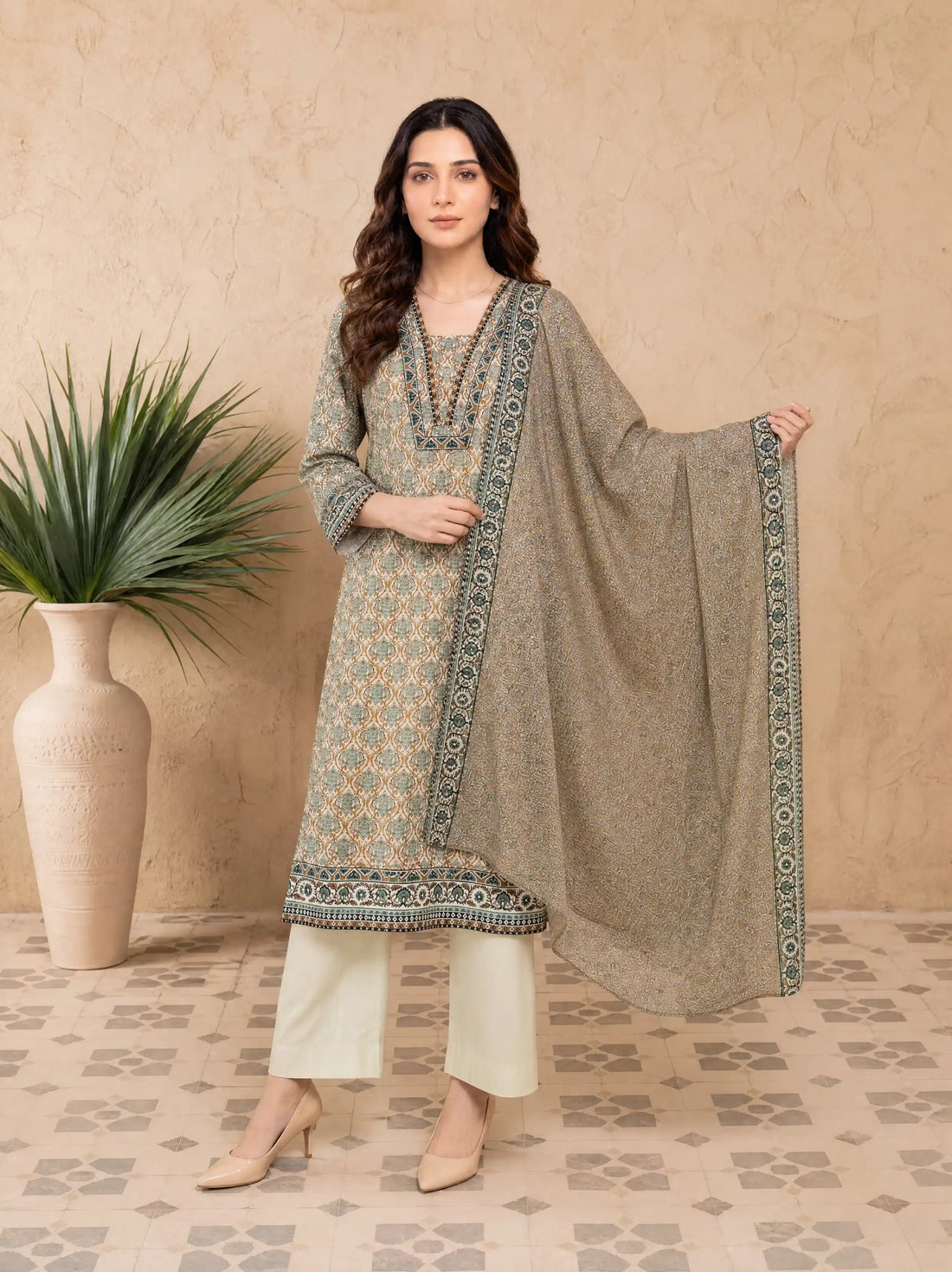 Every Day Sand Damask Printed Lawn Collection – 3 Piece
