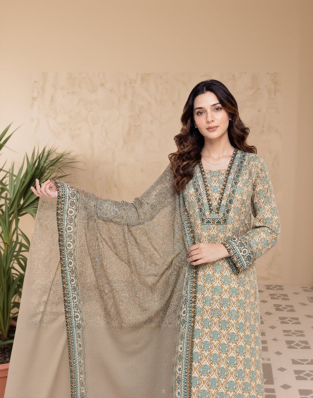 Every Day Sand Damask Printed Lawn Collection – 3 Piece
