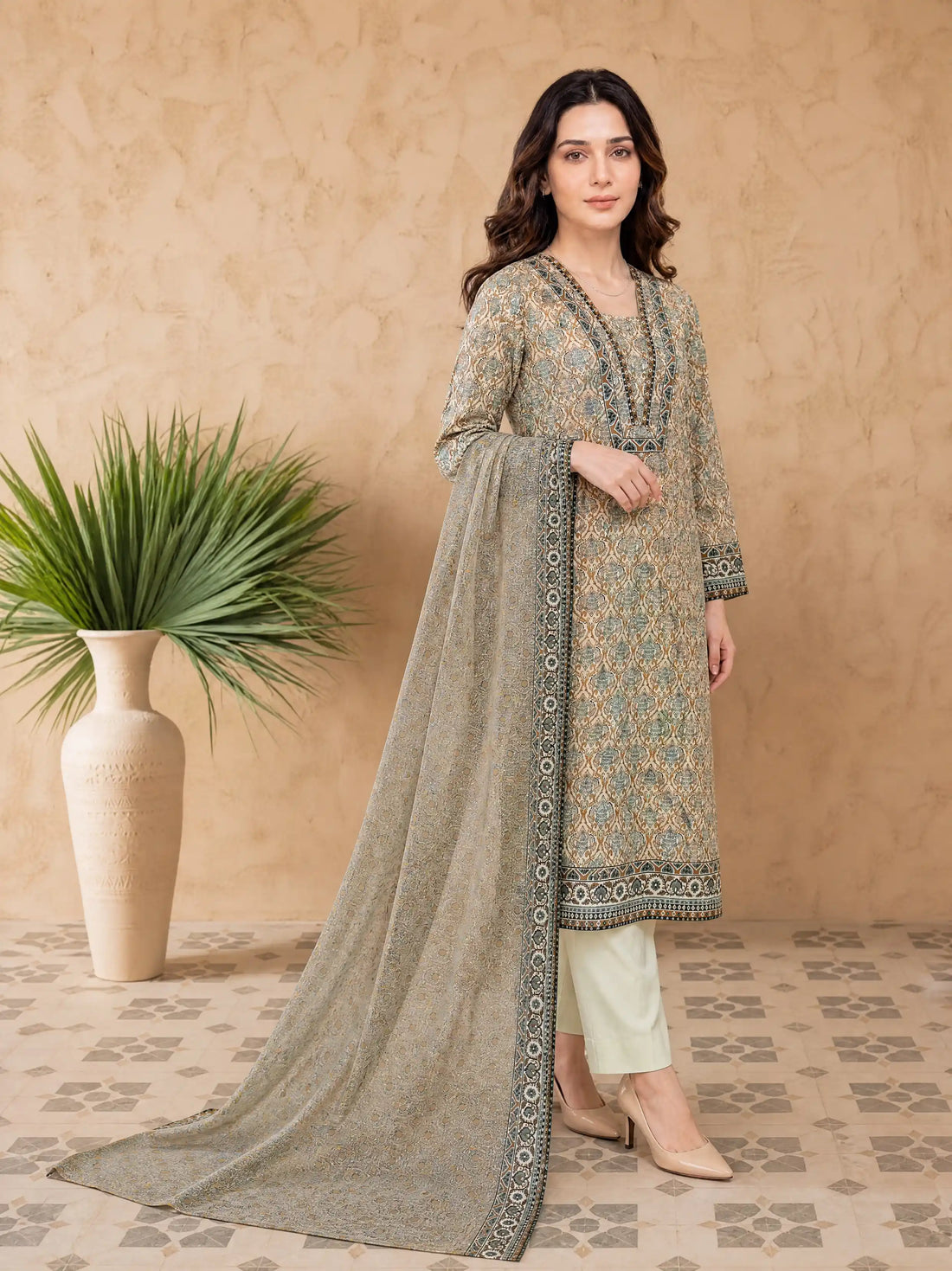 Every Day Sand Damask Printed Lawn Collection – 3 Piece