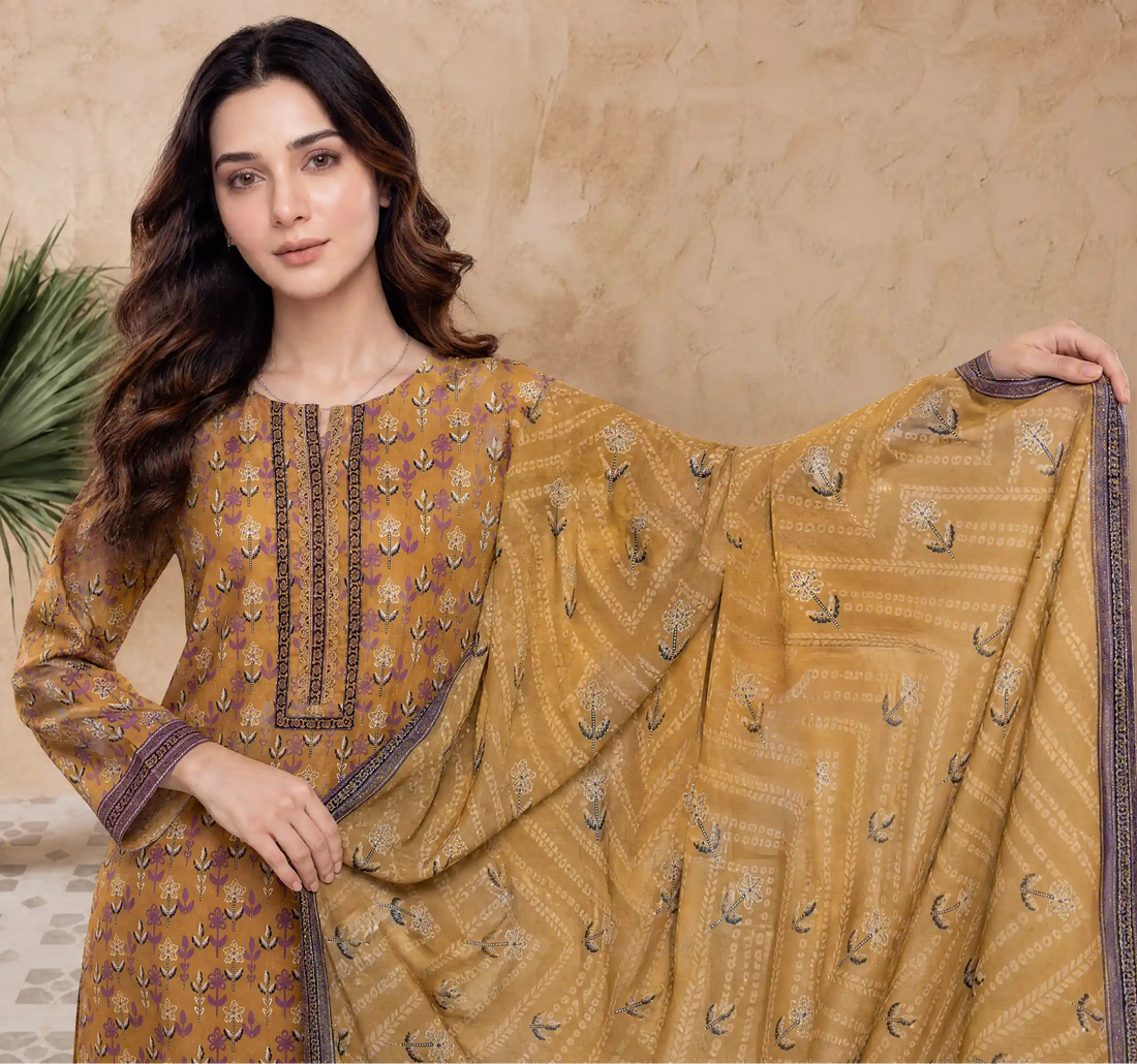 Every Day Mustard Printed Lawn Collection – 3 Piece
