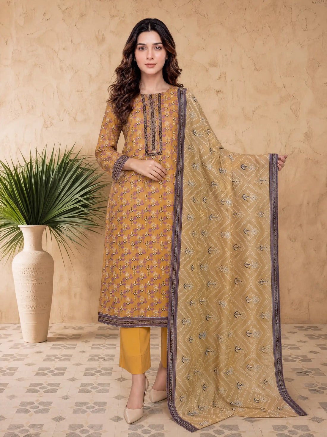 Every Day Mustard Printed Lawn Collection – 3 Piece