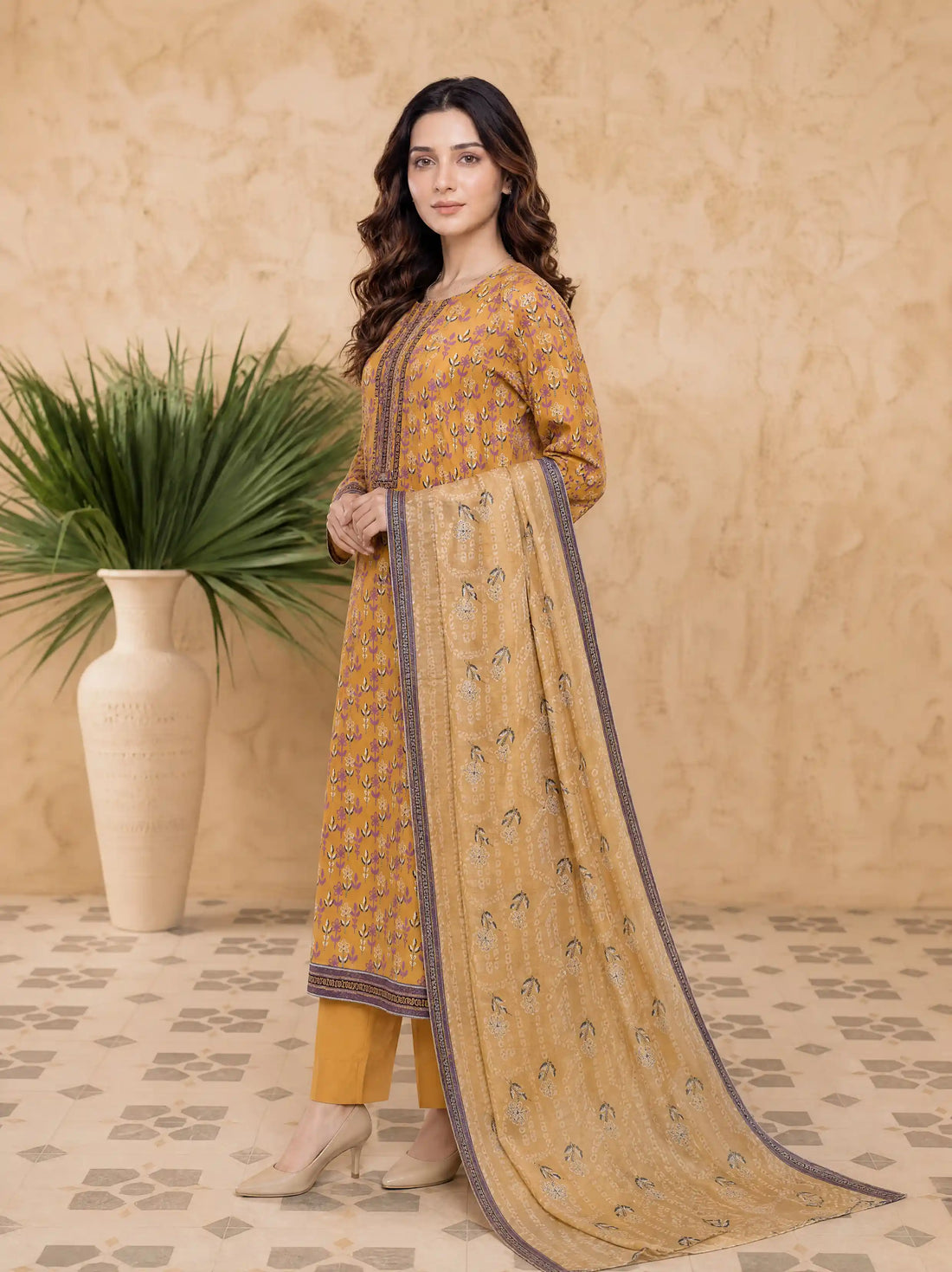 Every Day Mustard Printed Lawn Collection – 3 Piece