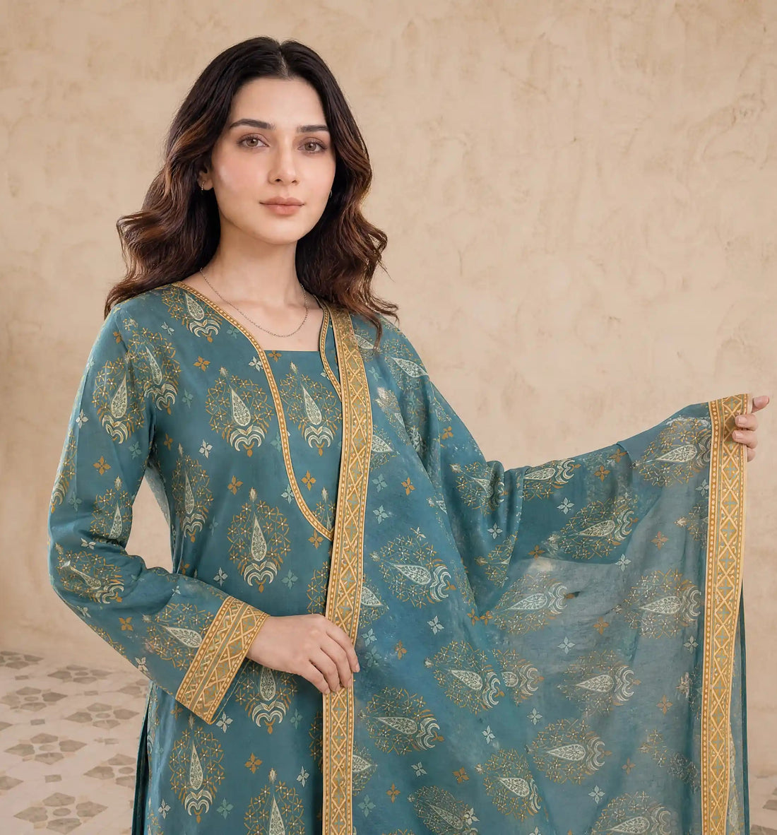 Every Day Teal & Ochre Printed Lawn Collection – 3 Piece