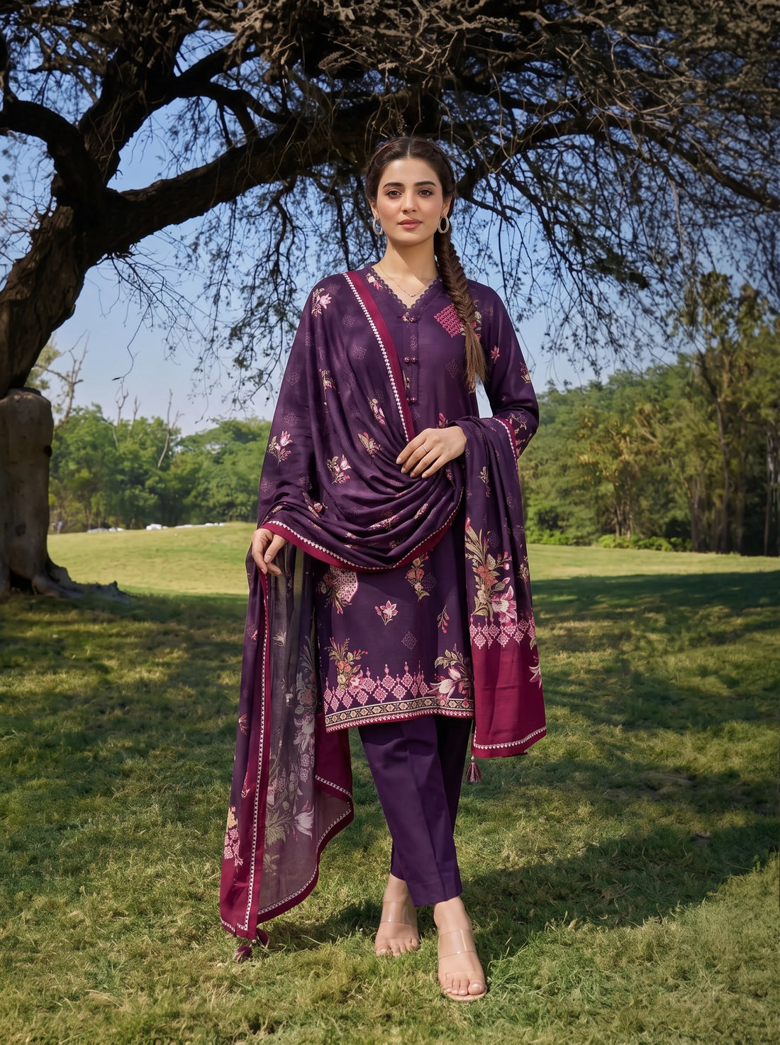 Luxe Mulberry, Stitched Khaddar 3 Piece
