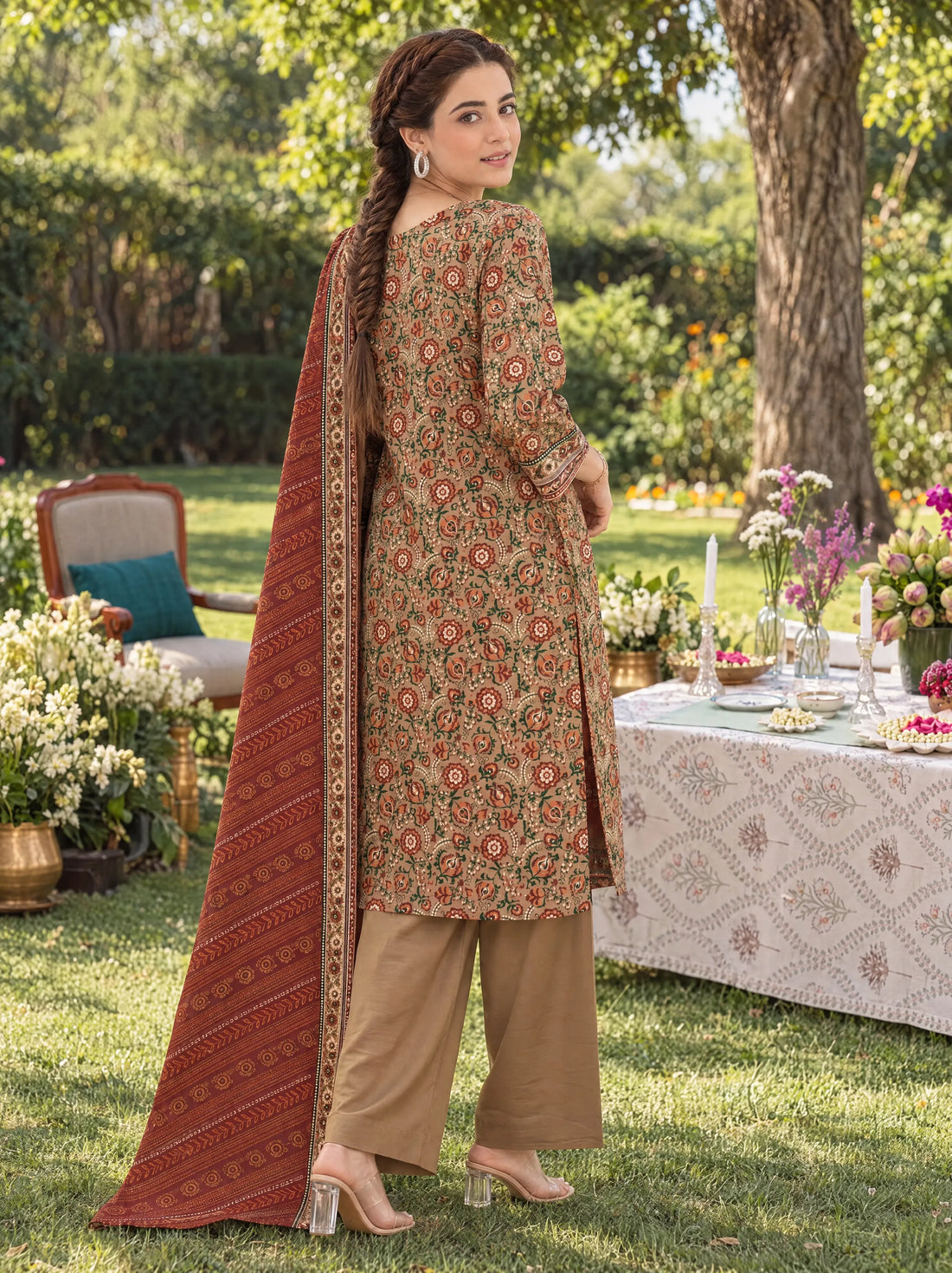 Sahar Camel, Printed Khaddar 3 Piece