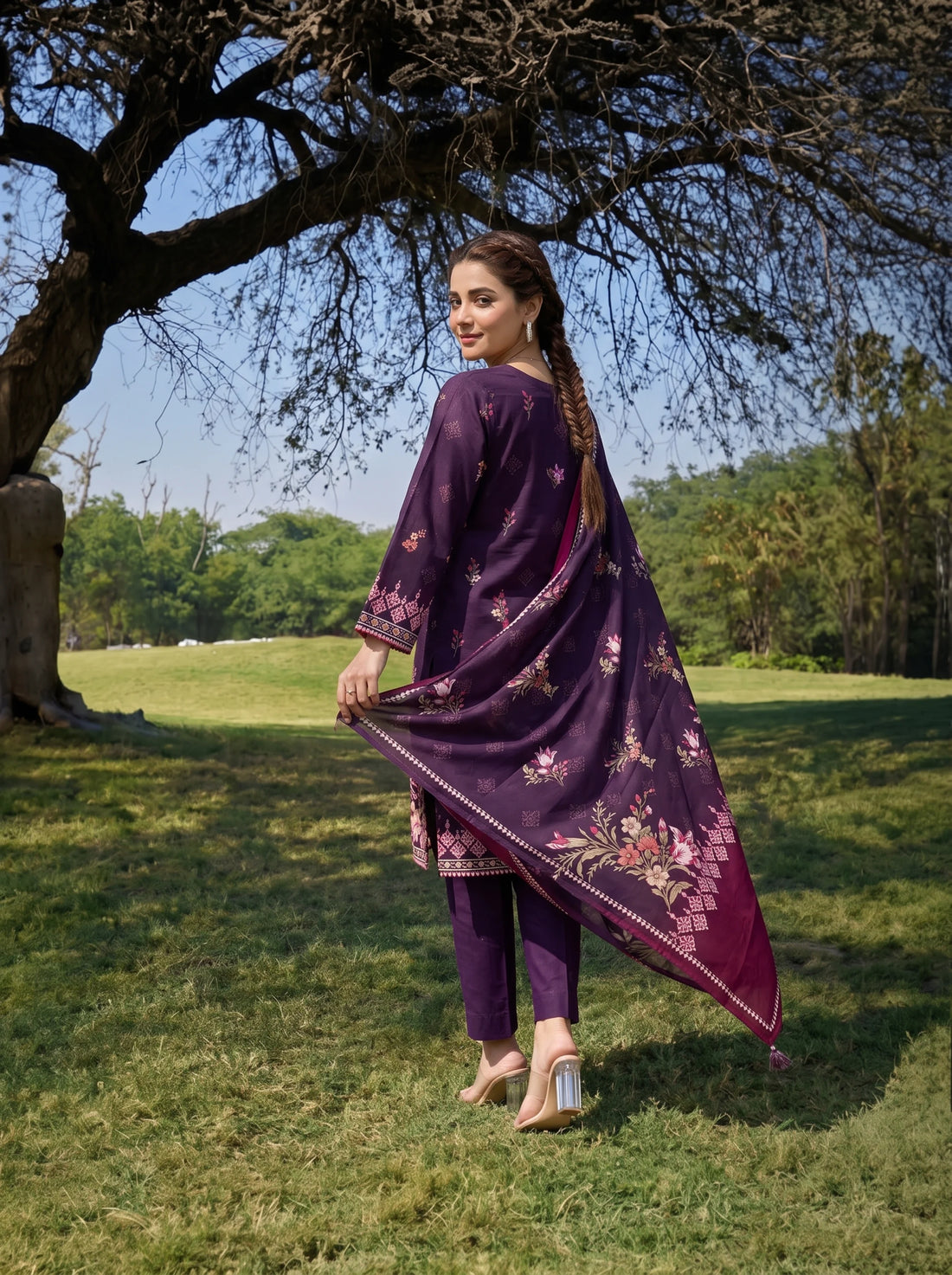 Luxe Mulberry, Stitched Khaddar 3 Piece