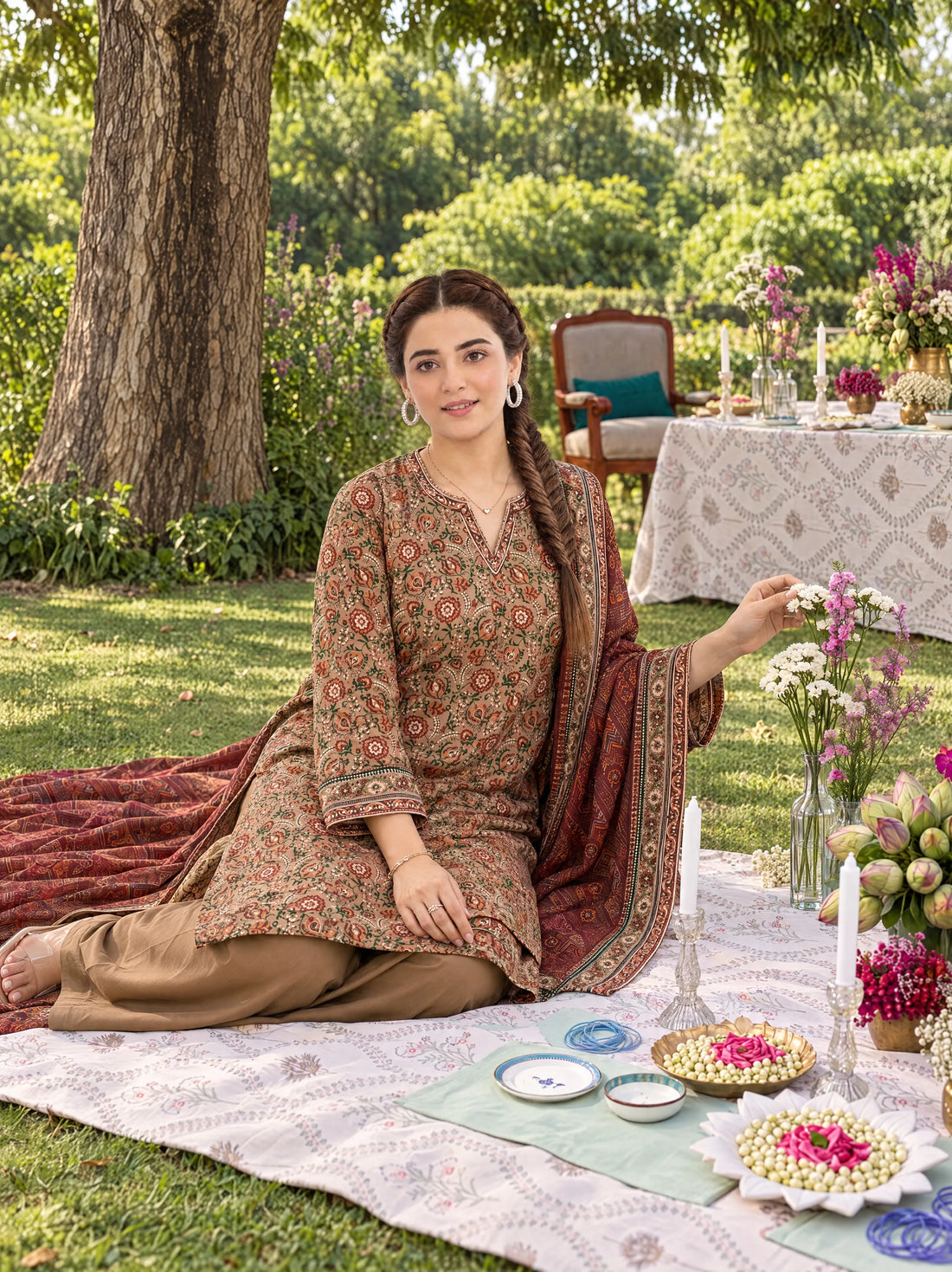 Sahar Camel, Printed Khaddar 3 Piece