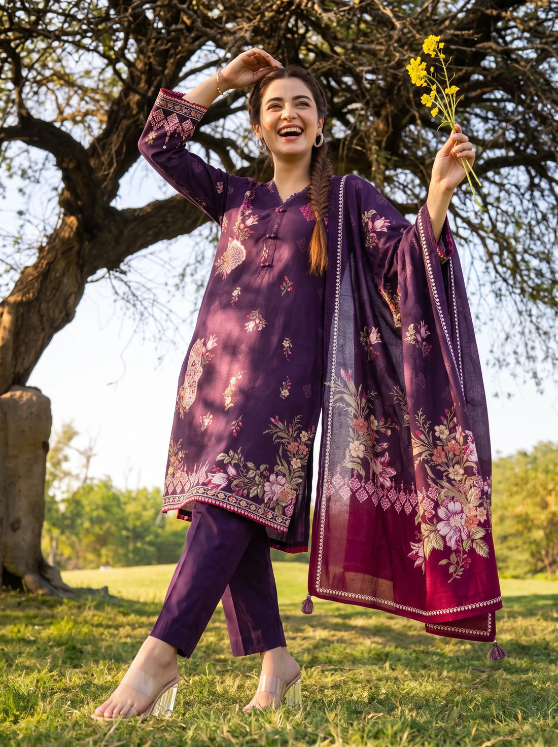 Luxe Mulberry, Stitched Khaddar 3 Piece