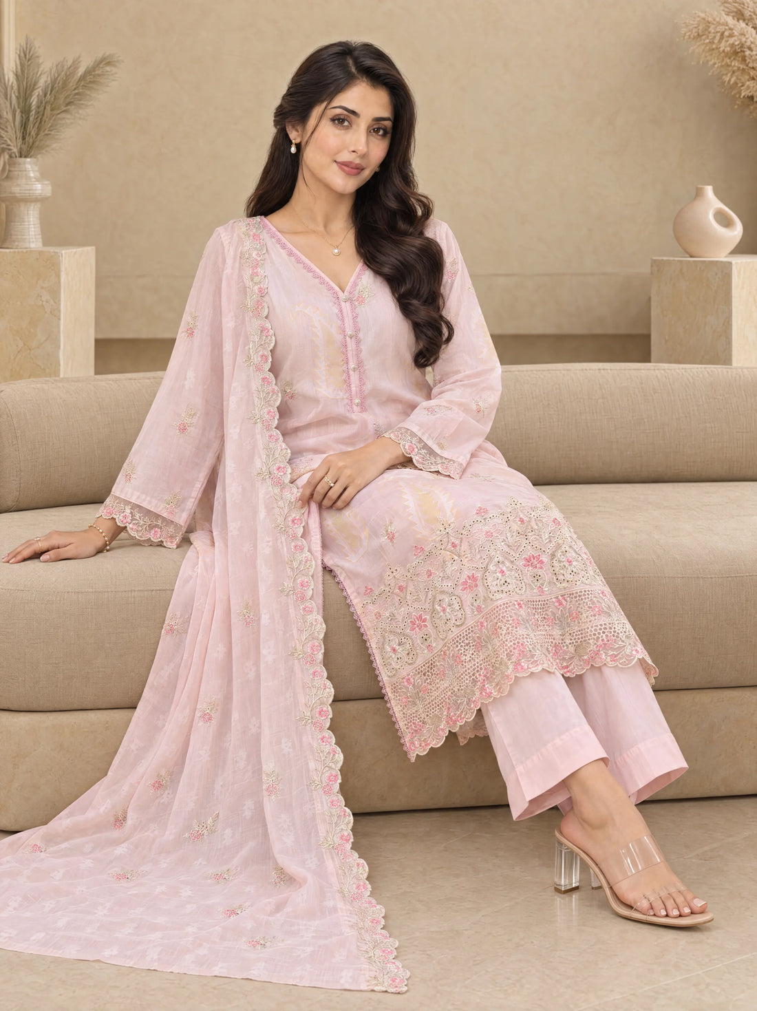 Sham Gulaab, Cotton Silk Embroidered 3 Piece