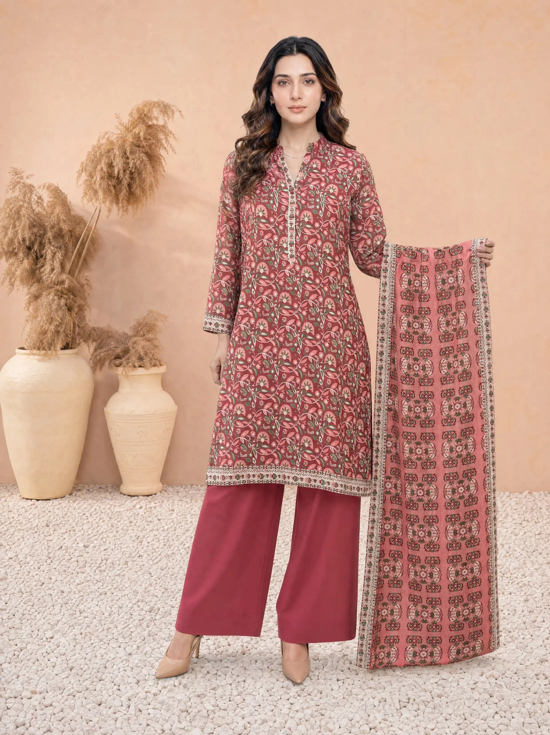 Every Day Rosewood Printed Lawn Collection – 3 Piece