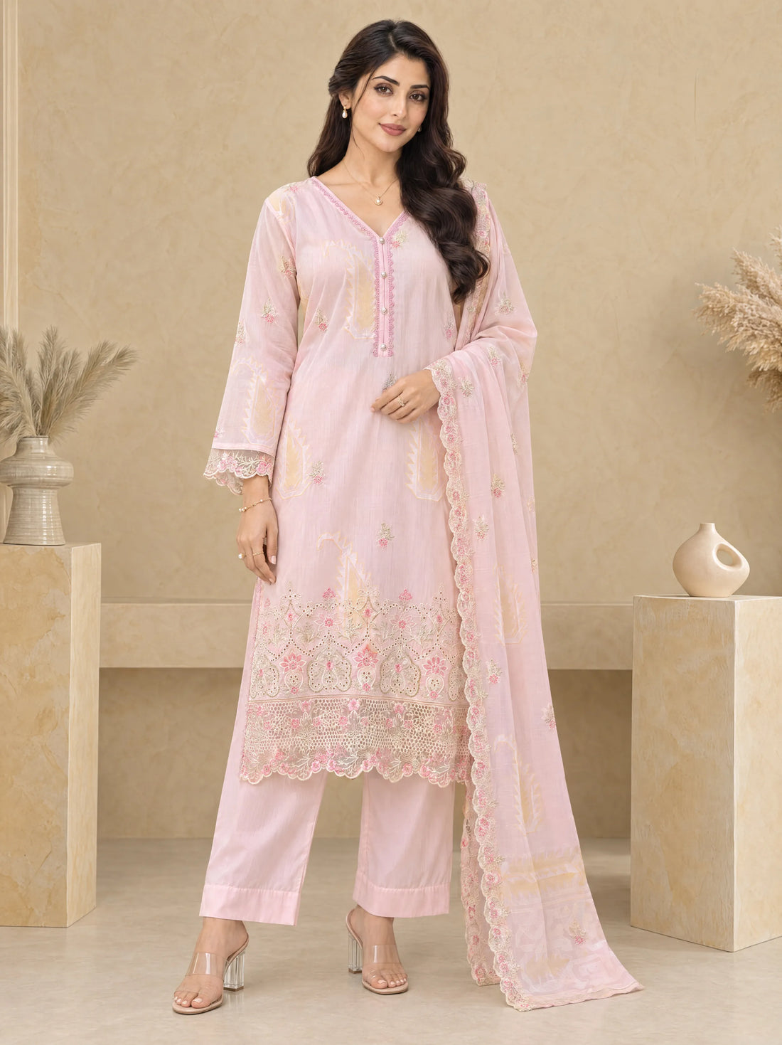 Sham Gulaab, Cotton Silk Embroidered 3 Piece