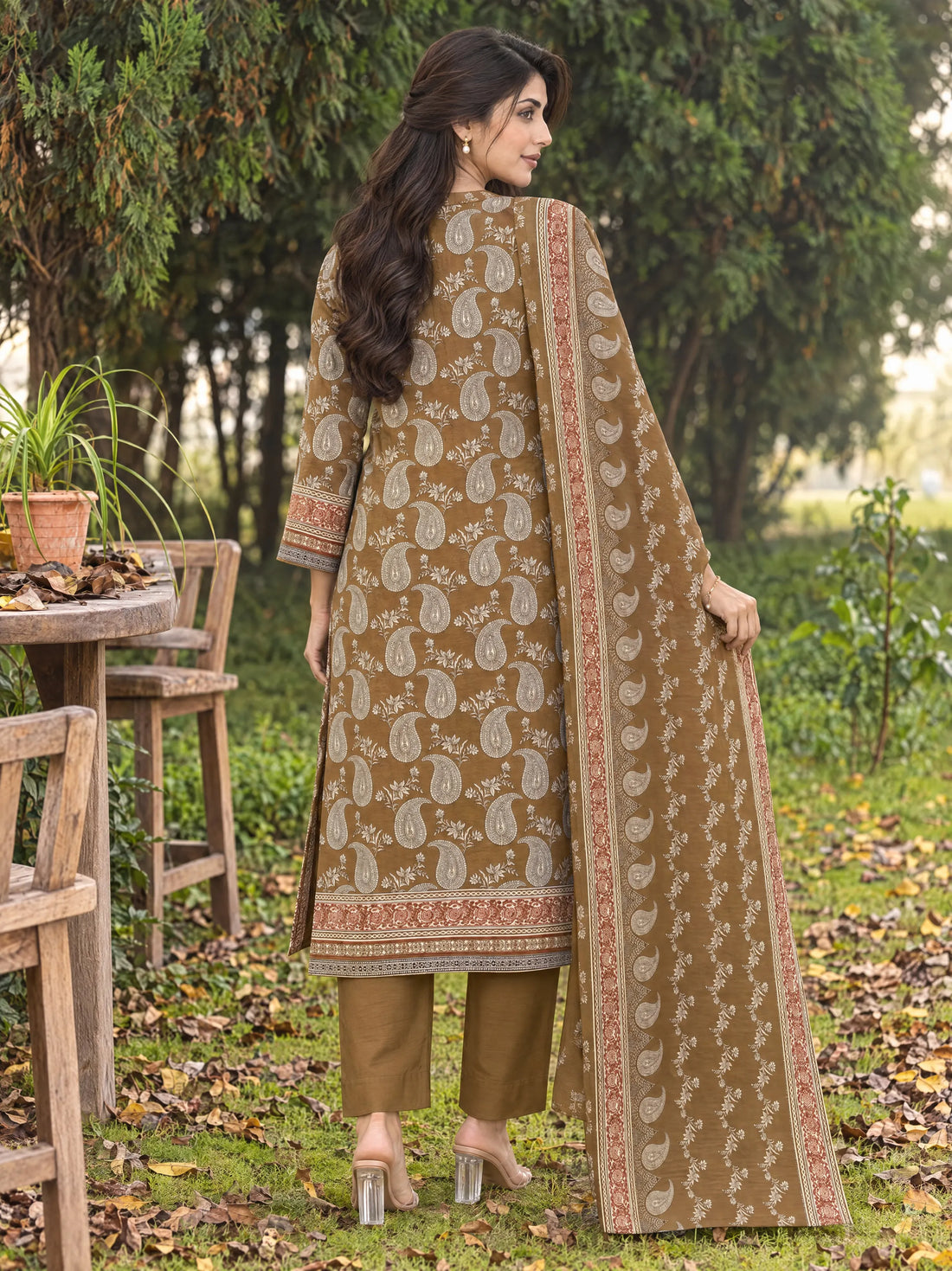 Sahar Olive, Printed Khaddar 3 Piece