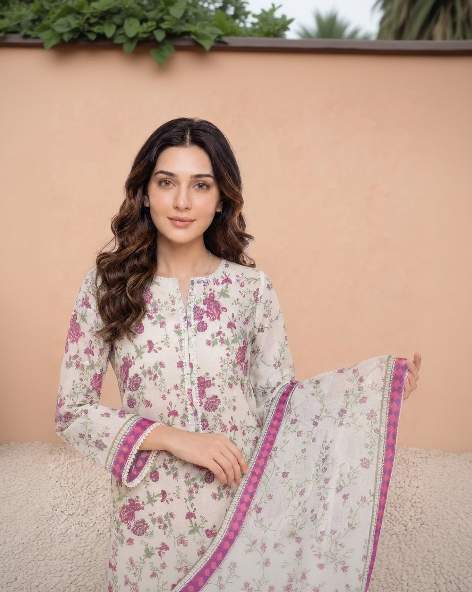 Every Day Blush Bouquet Printed Lawn Collection – 3 Piece