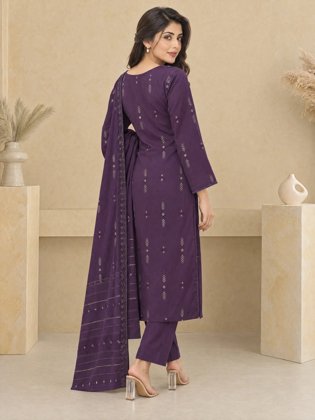 Sham Baingani, Cotton Silk Embroidered 3 Piece
