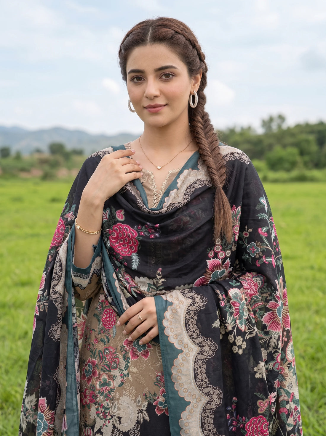 Luxe Sable, Stitched Khaddar 3 Piece
